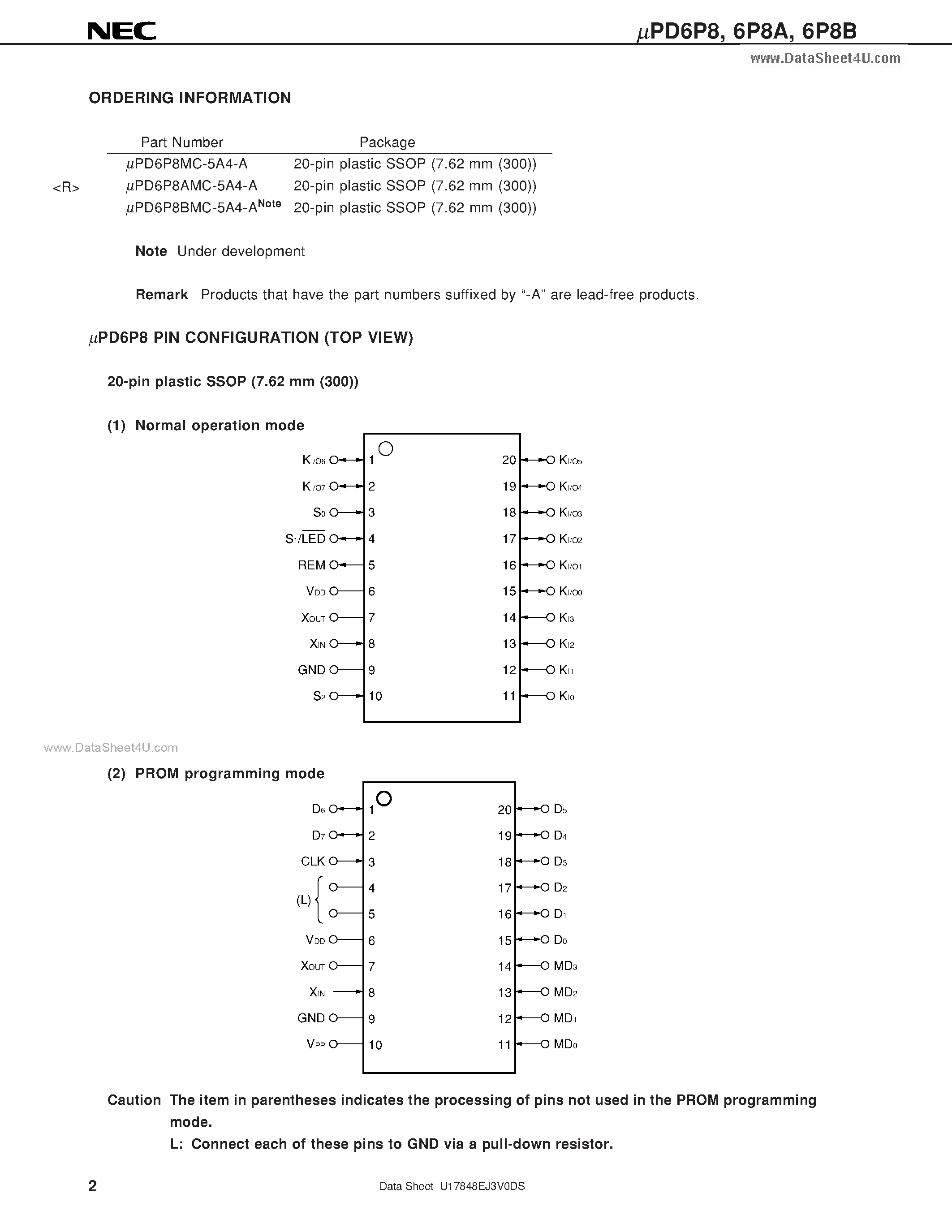 Datasheet UPD6P8 - MOS INTEGRATED CIRCUIT 4-BIT SINGLE-CHIP MICROCONTROLLER page 2