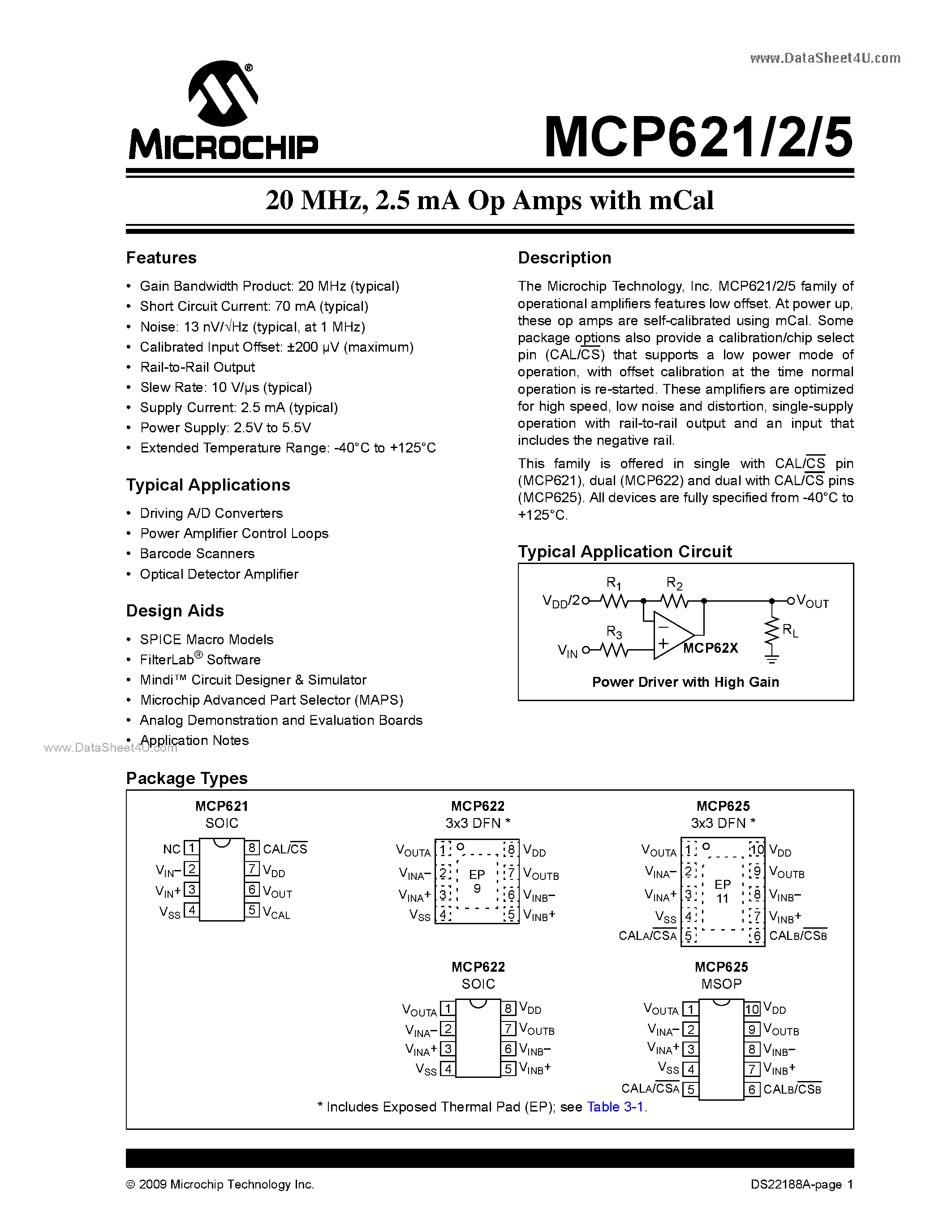 Datasheet MCP621 - (MCP621 - MCP625) 2.5 mA Op Amps page 1
