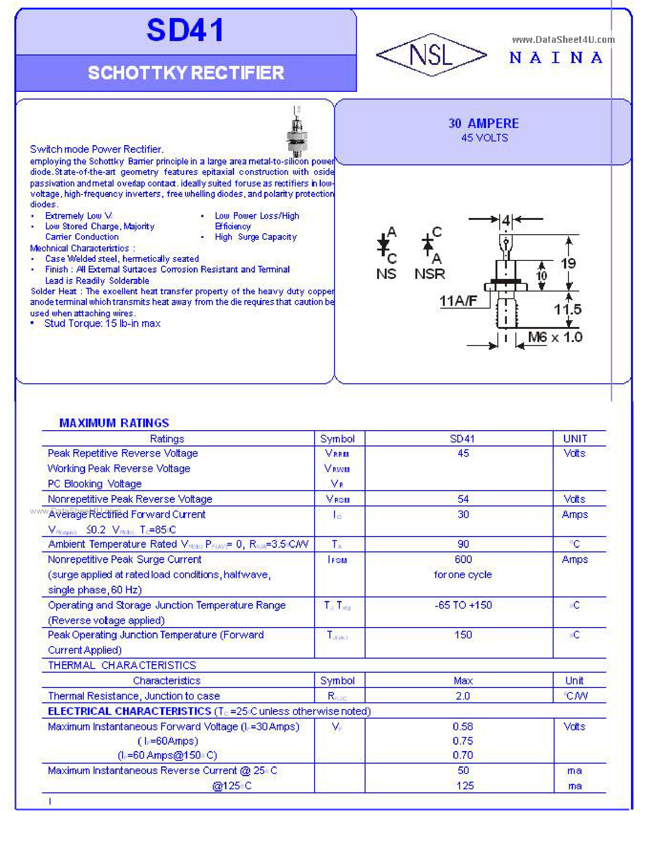 Datasheet SD41 - Schottky Rectifier page 1