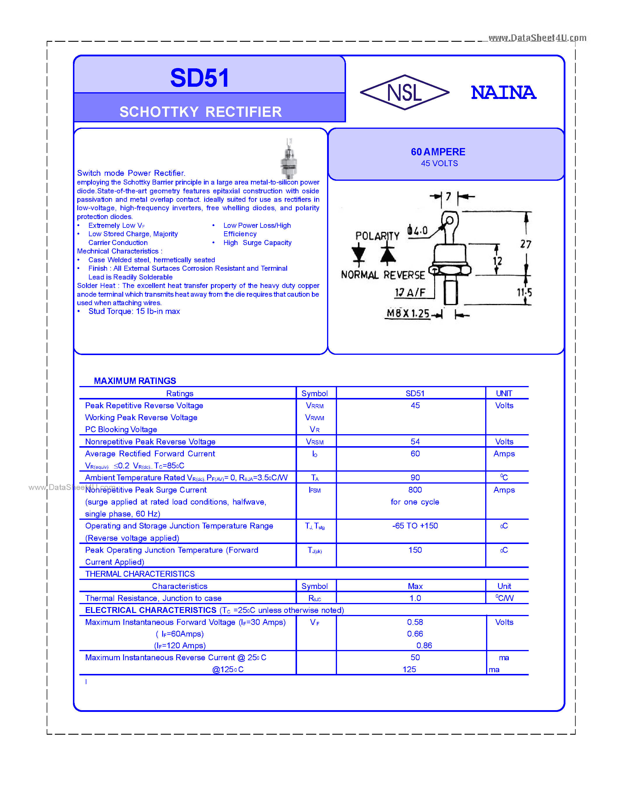 Datasheet SD51 - Schottky Rectifier page 1