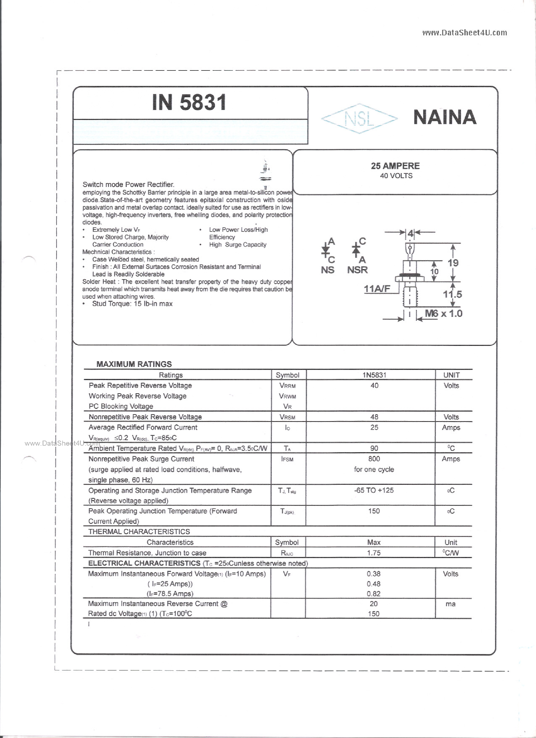 Datasheet 1N5831 - Schottky Diode page 1