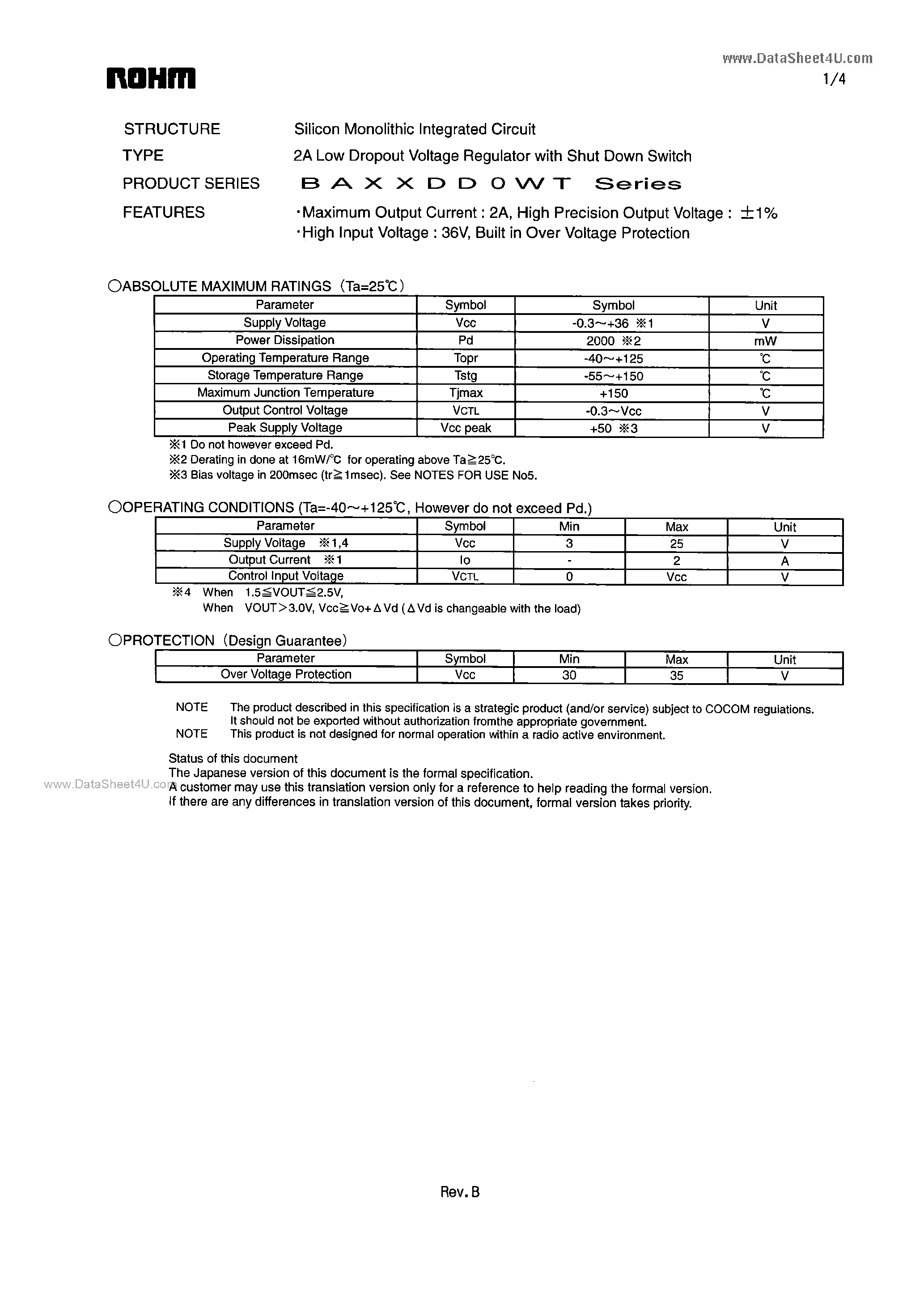 Даташит на микросхему BA25DD0WT страница 1 Даташит BA25DD0WT - 2A Low Dropout Voltage Regulator страница 1