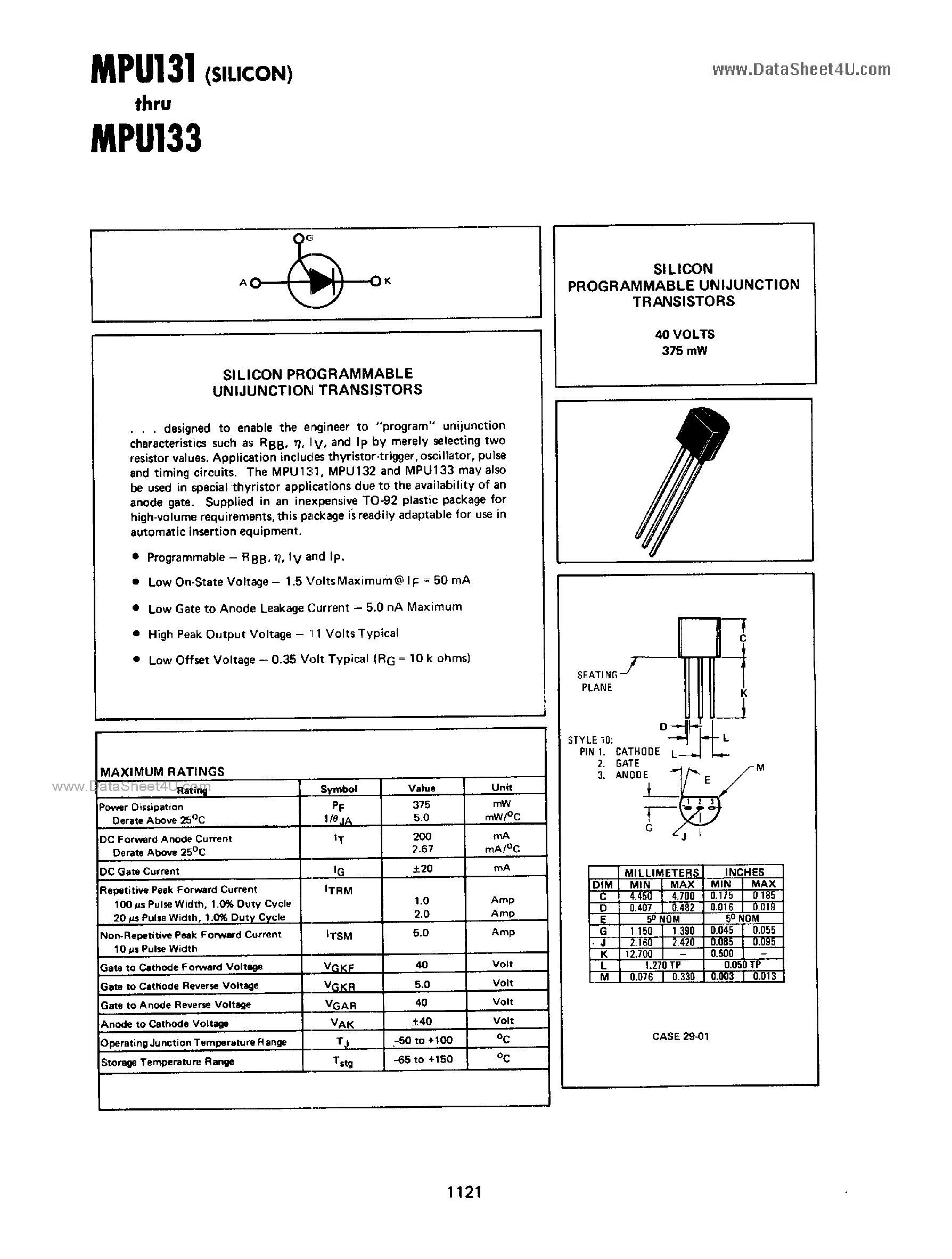 Datasheet MPU131 page 1 Datasheet MPU131 - (MPU131 - MPU133) Transistors page 1