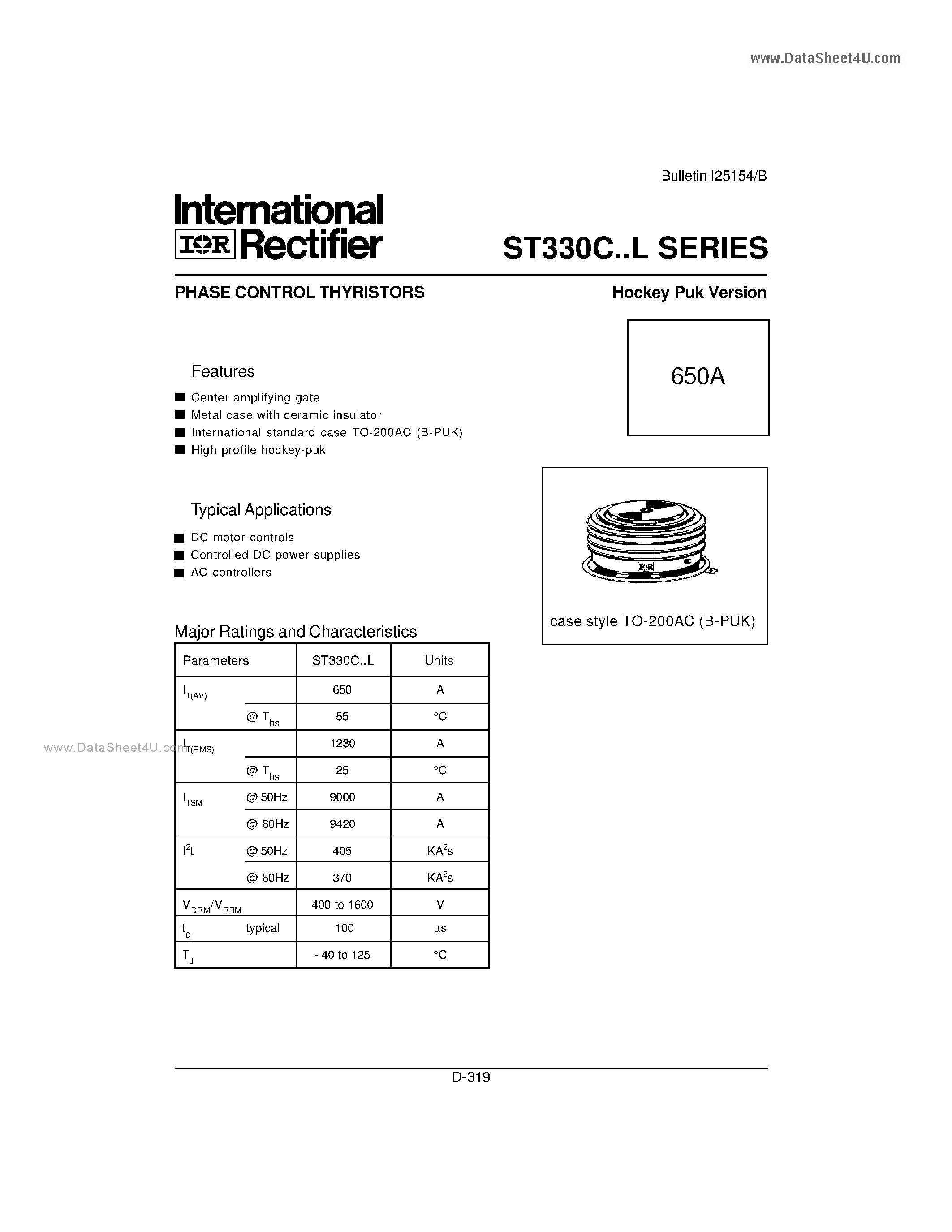 Datasheet ST330C - PHASE CONTROL THYRISTORS Hockey Puk Version page 2