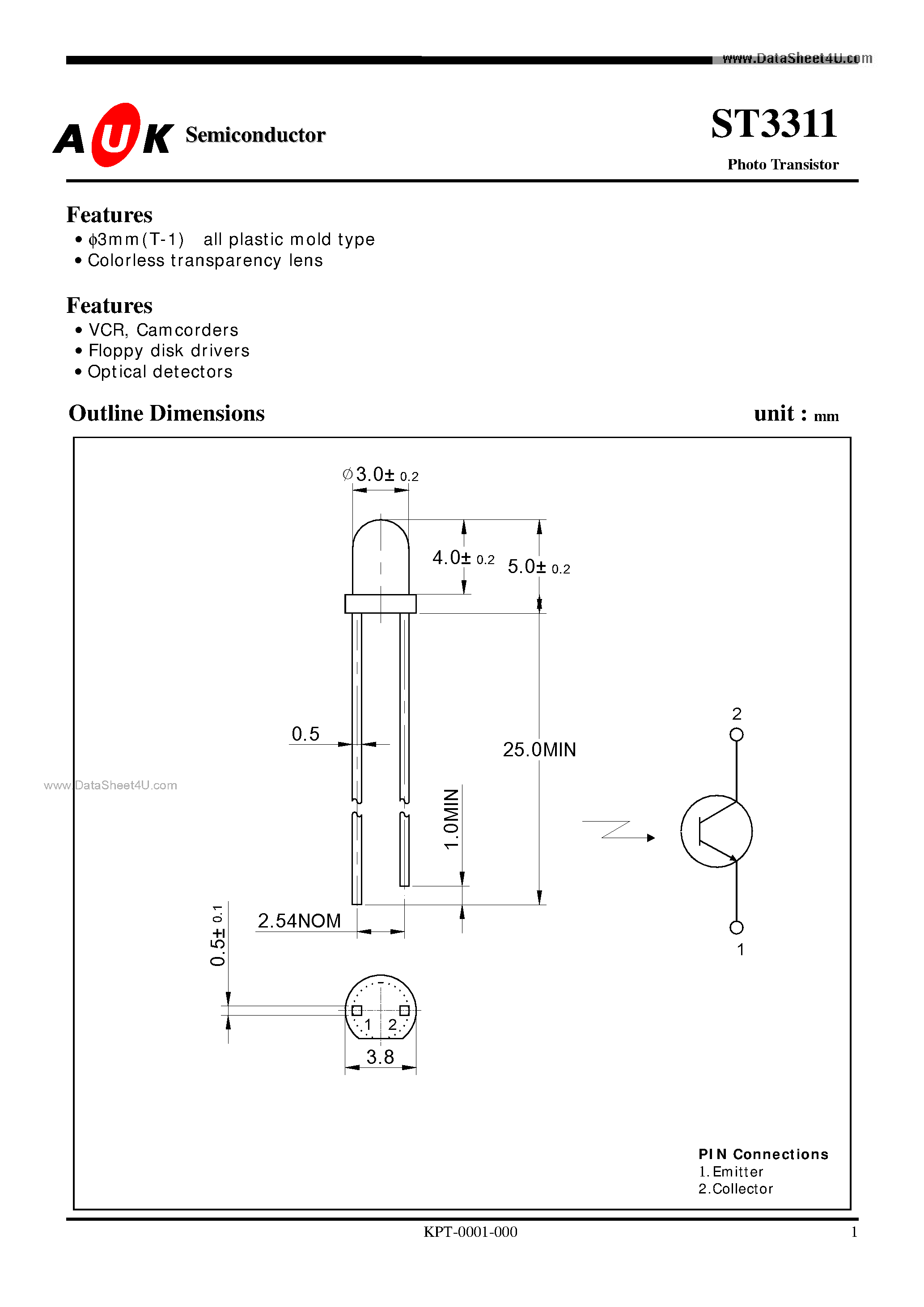 Datasheet ST3311 page 1 Datasheet ST3311 - Photo Transistor page 1