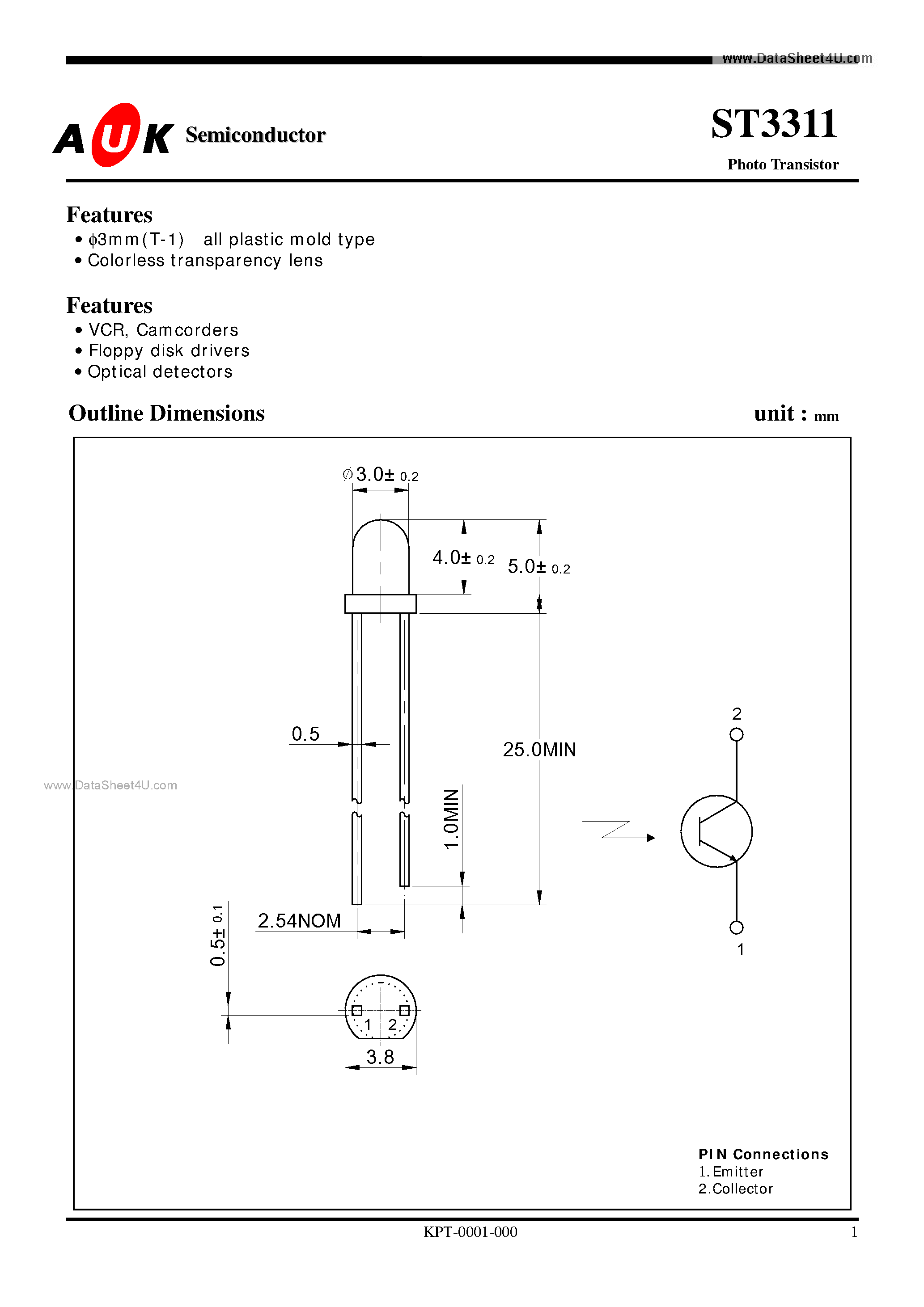 Datasheet ST3311 - Photo Transistor page 1