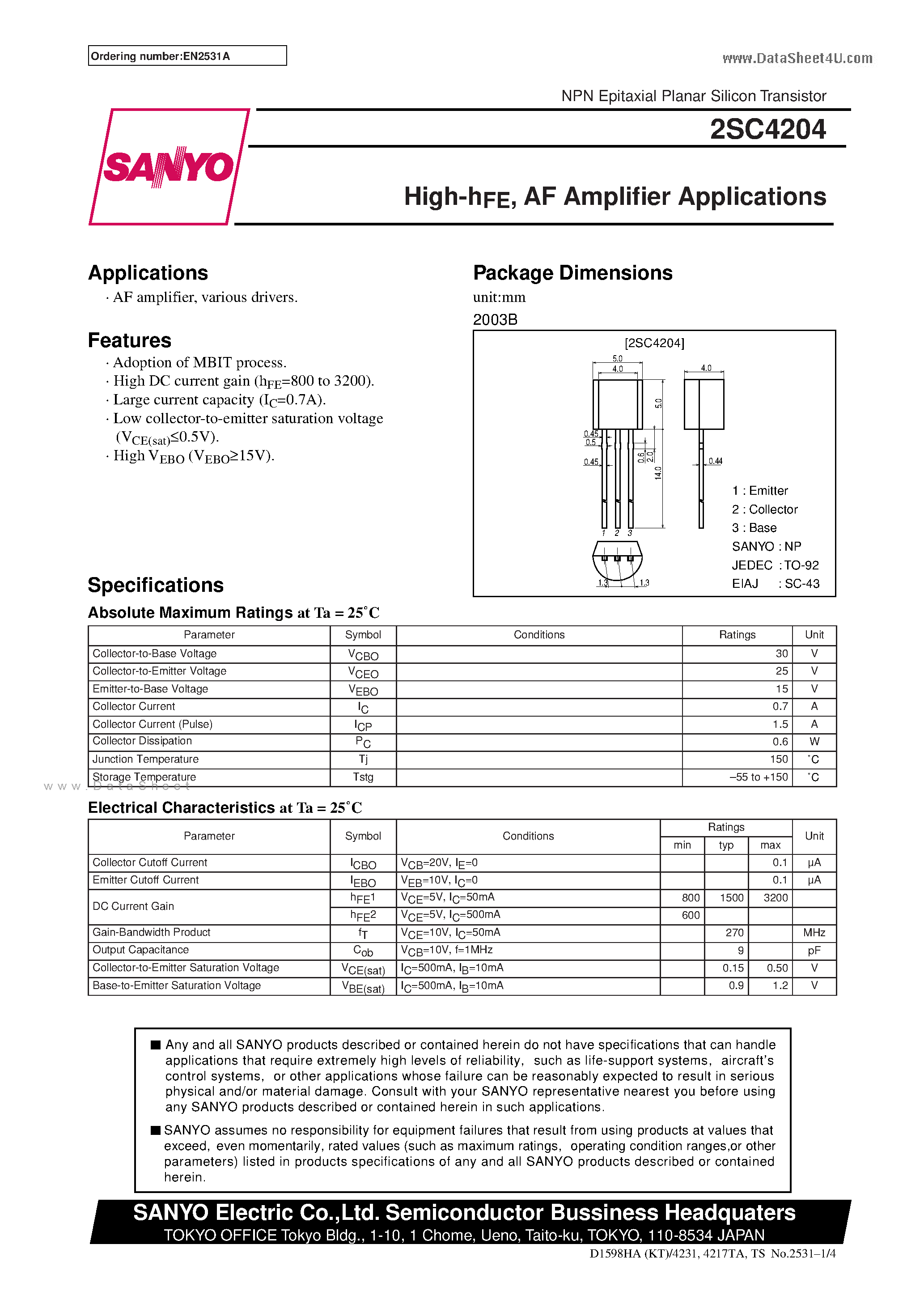 Datasheet C4204 page 1 Datasheet C4204 - Search -----> 2SC4204 page 1