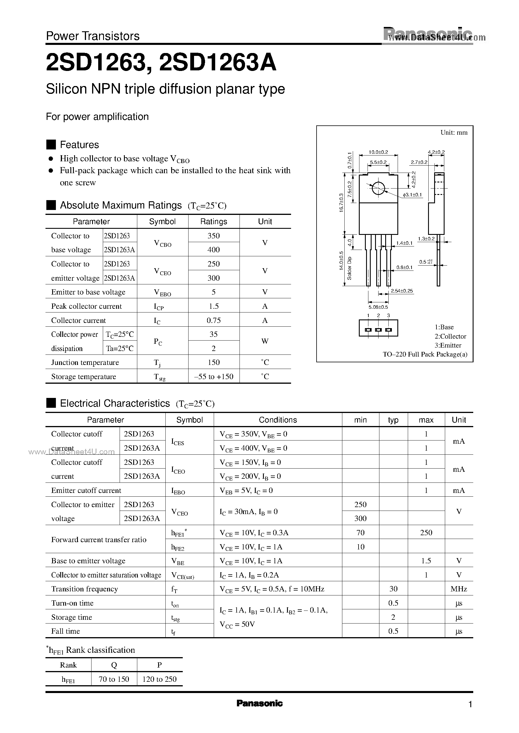 Datasheet D1263A - Search -----> 2SD1263A page 1