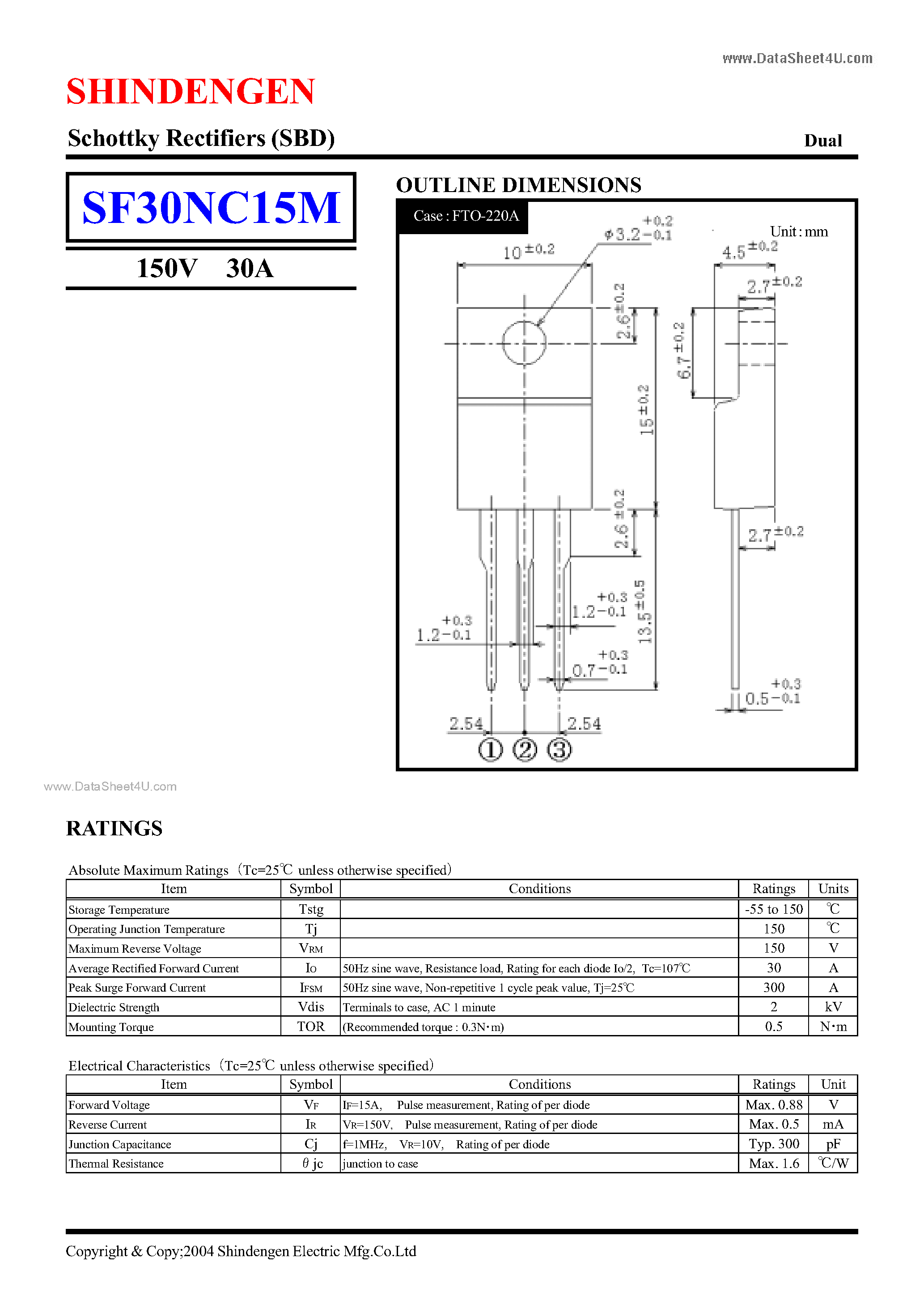 Datasheet SF30NC15M page 1 Datasheet SF30NC15M - Schottky Rectifiers page 1