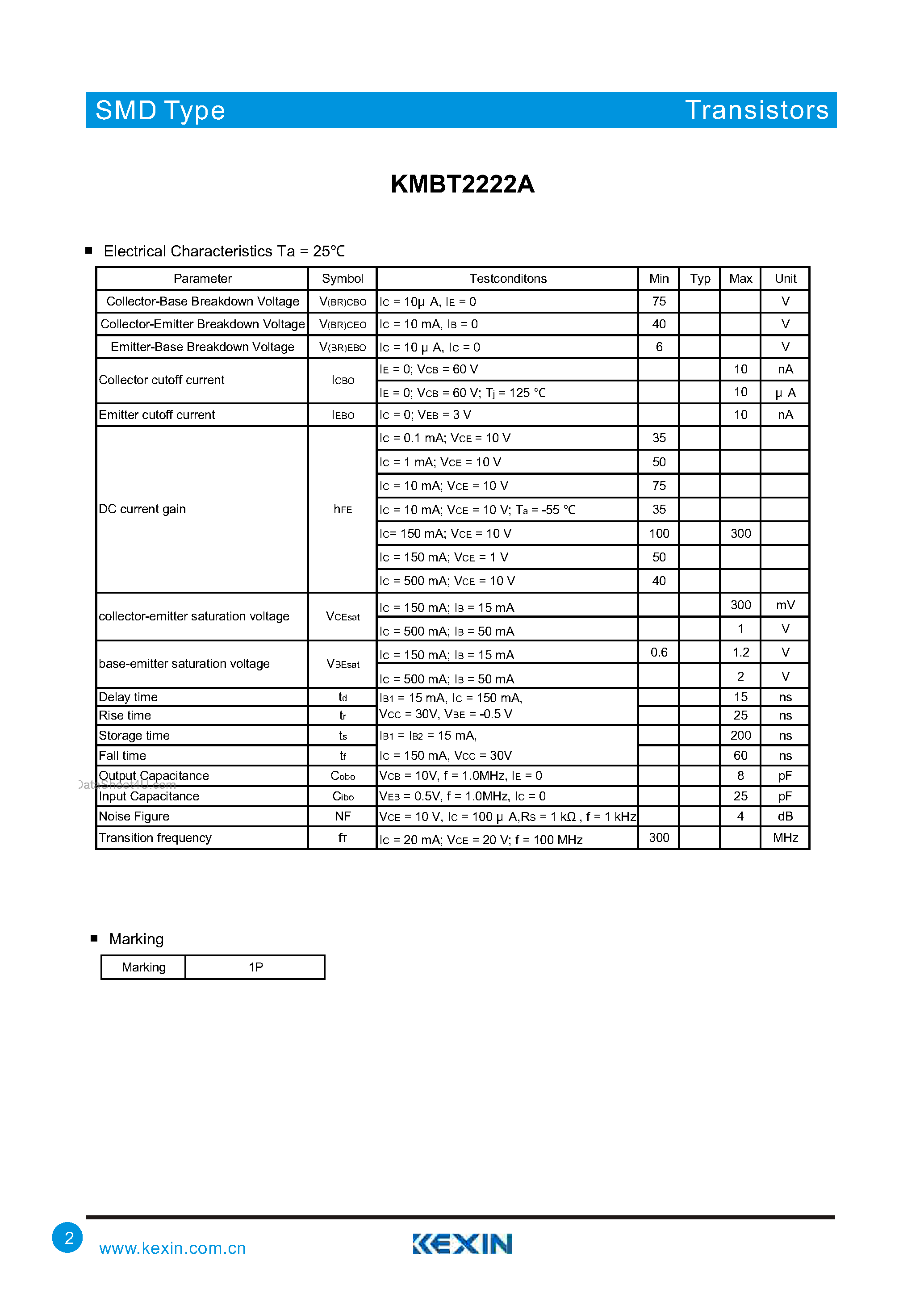 Datasheet KMBT2222A page 2 Datasheet KMBT2222A - NPN Switching Transistor page 2