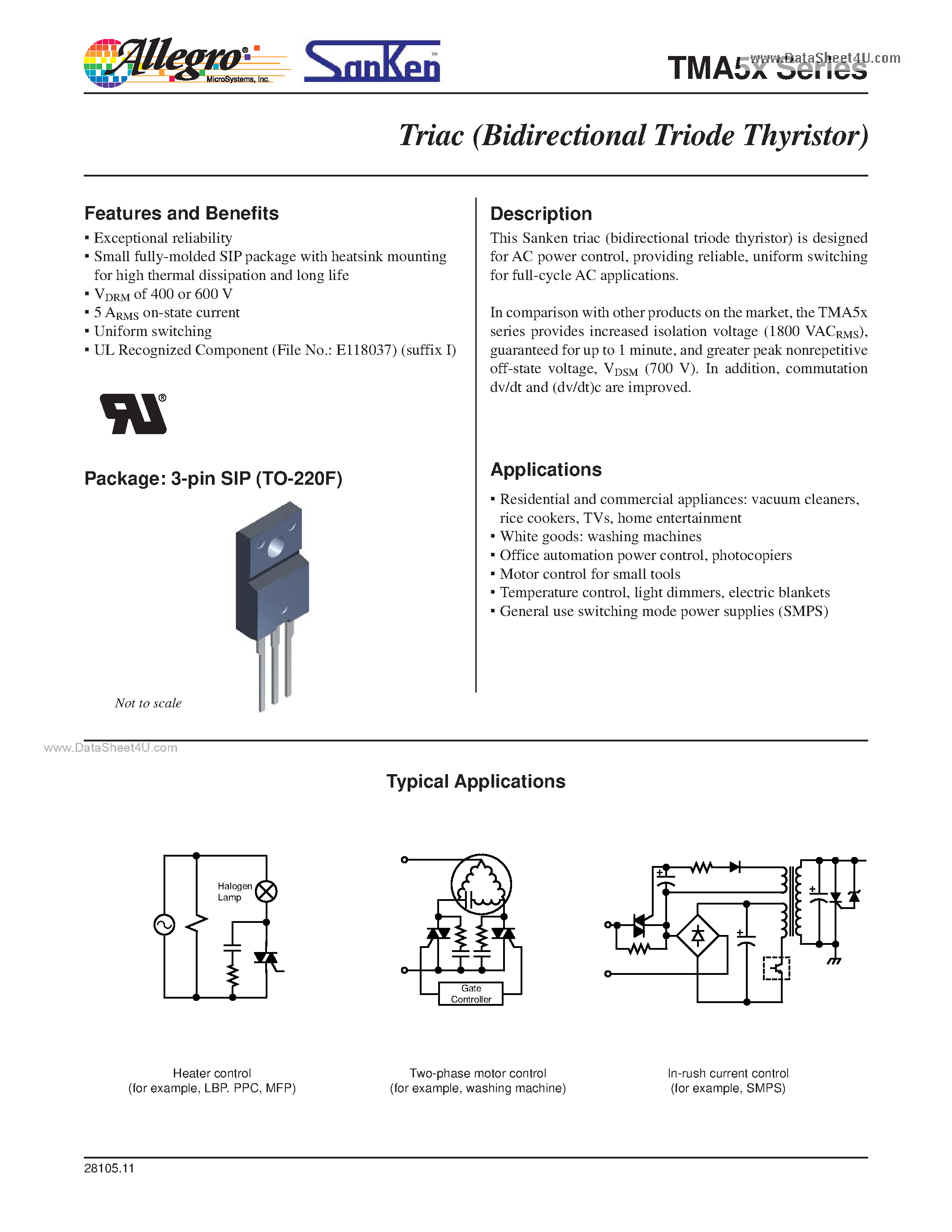 Datasheet TMA5x page 1 Datasheet TMA5x - Triac page 1