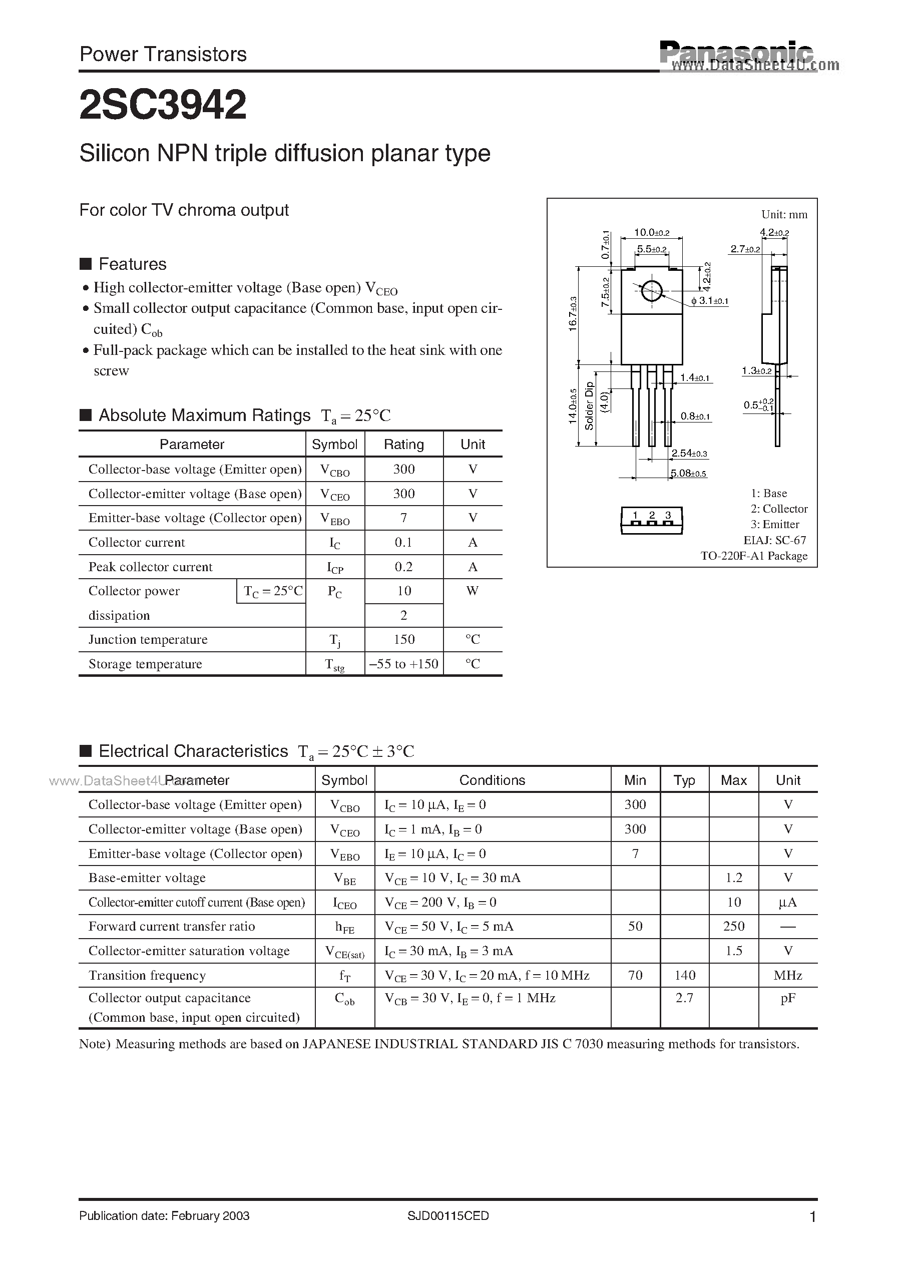 Datasheet C3942 page 1 Datasheet C3942 - Search -----> 2SC3942 page 1
