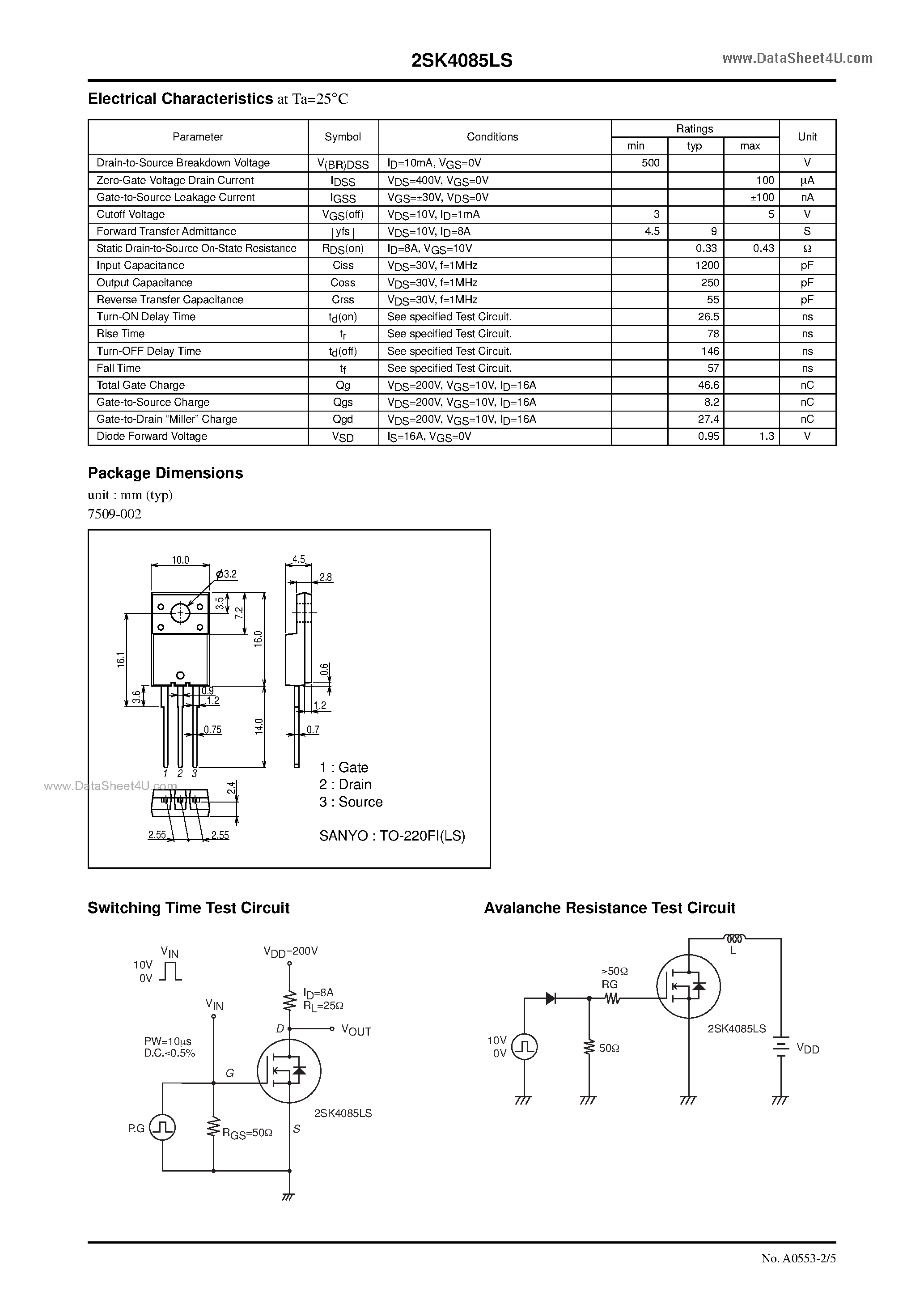 Datasheet K4085LS - Search -----> 2SK4085LS page 2