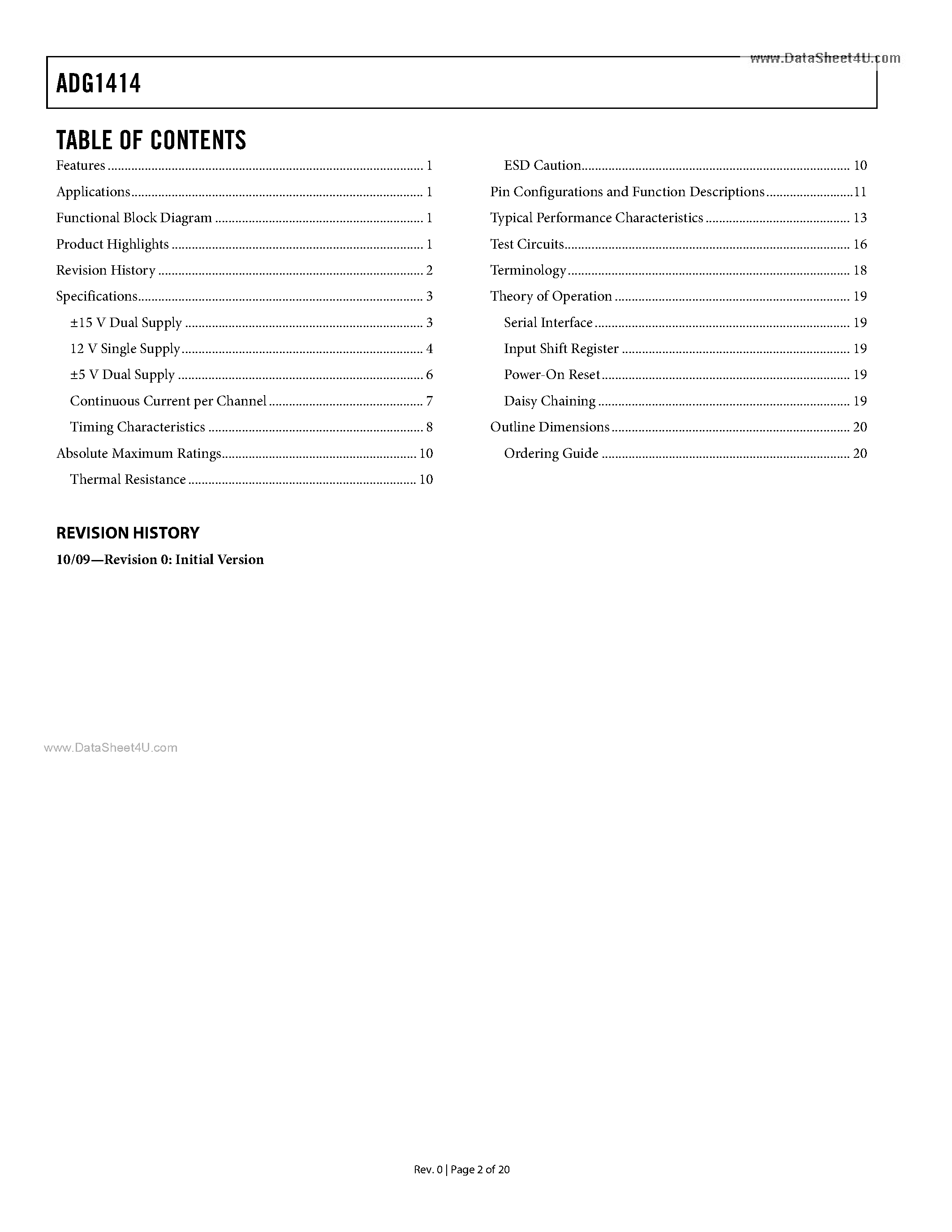 Даташит ADG1414 - Serially-Controlled Octal SPST Switches страница 2