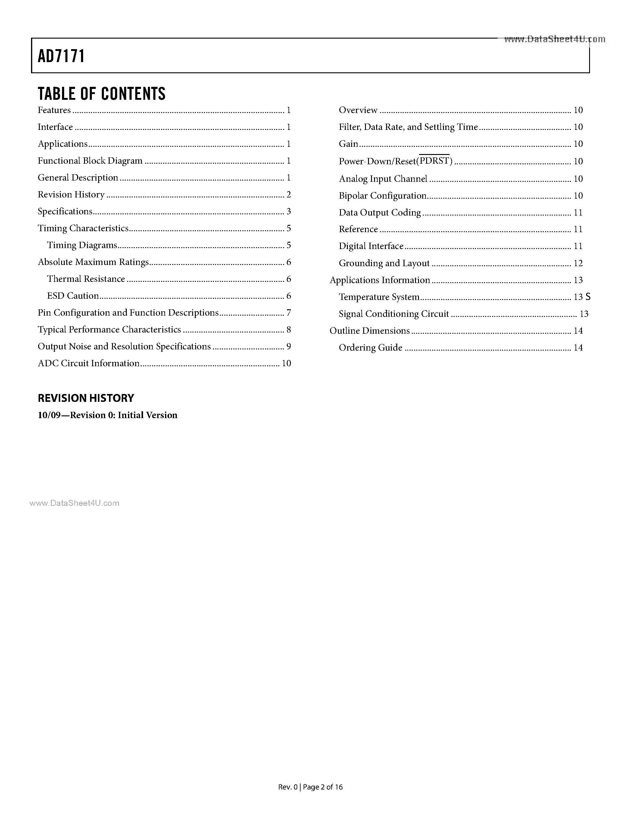 Даташит AD7171 - 16-Bit Low Power Sigma-Delta ADC страница 2