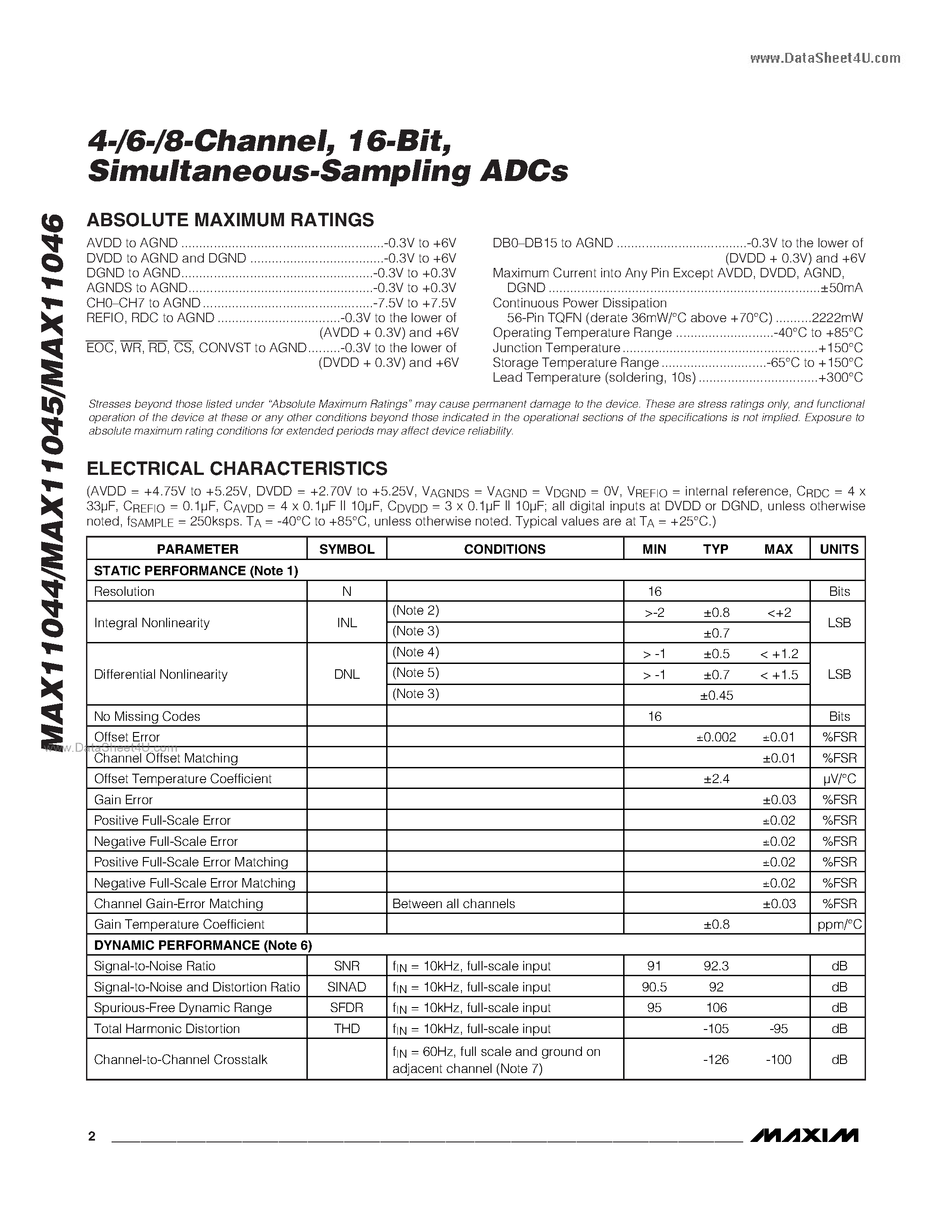 Даташит MAX11044 - (MAX11044 - MAX11046) Simultaneous-Sampling ADCs страница 2