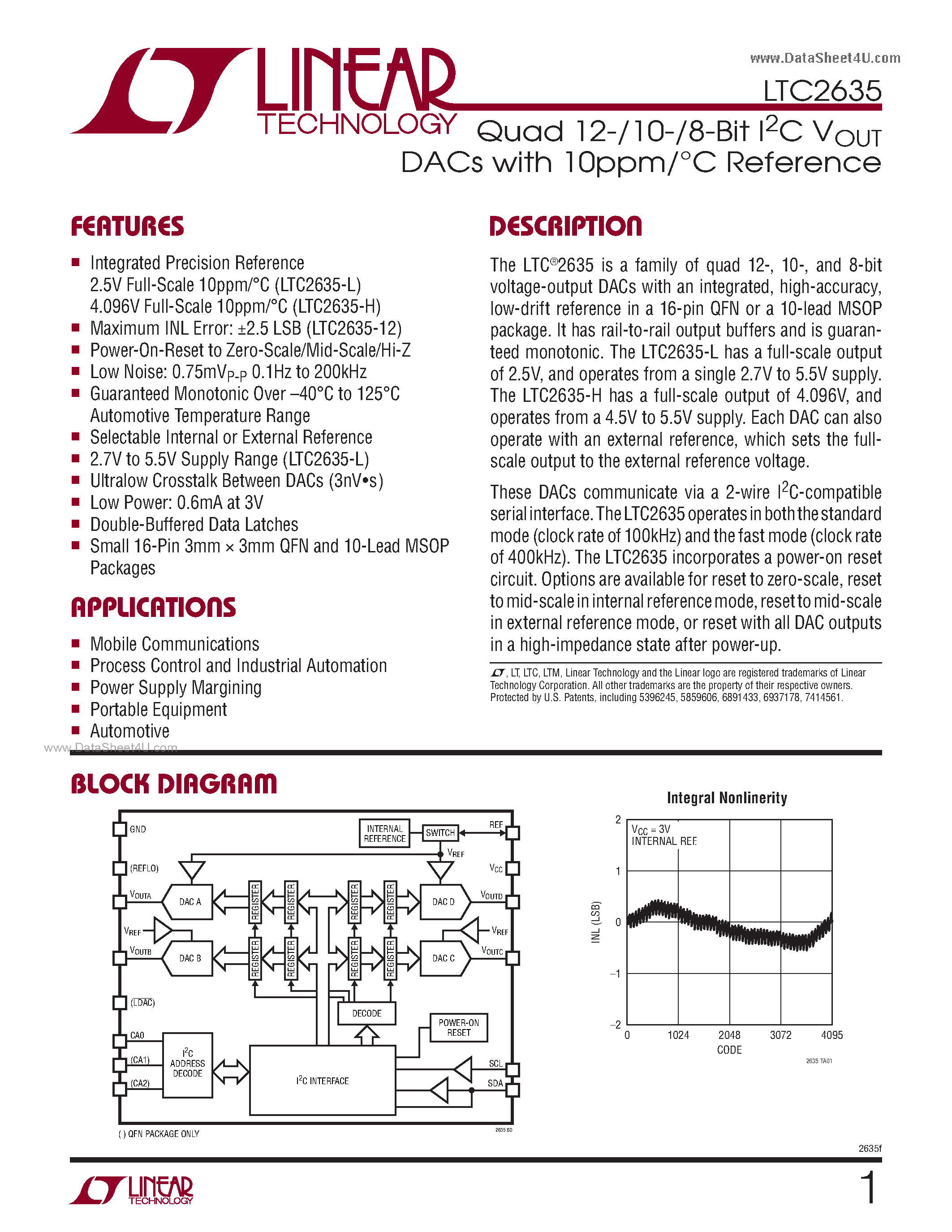 Datasheet LTC2635 page 1 Datasheet LTC2635 - Quad 10-Bit I2C VOUT DACs page 1