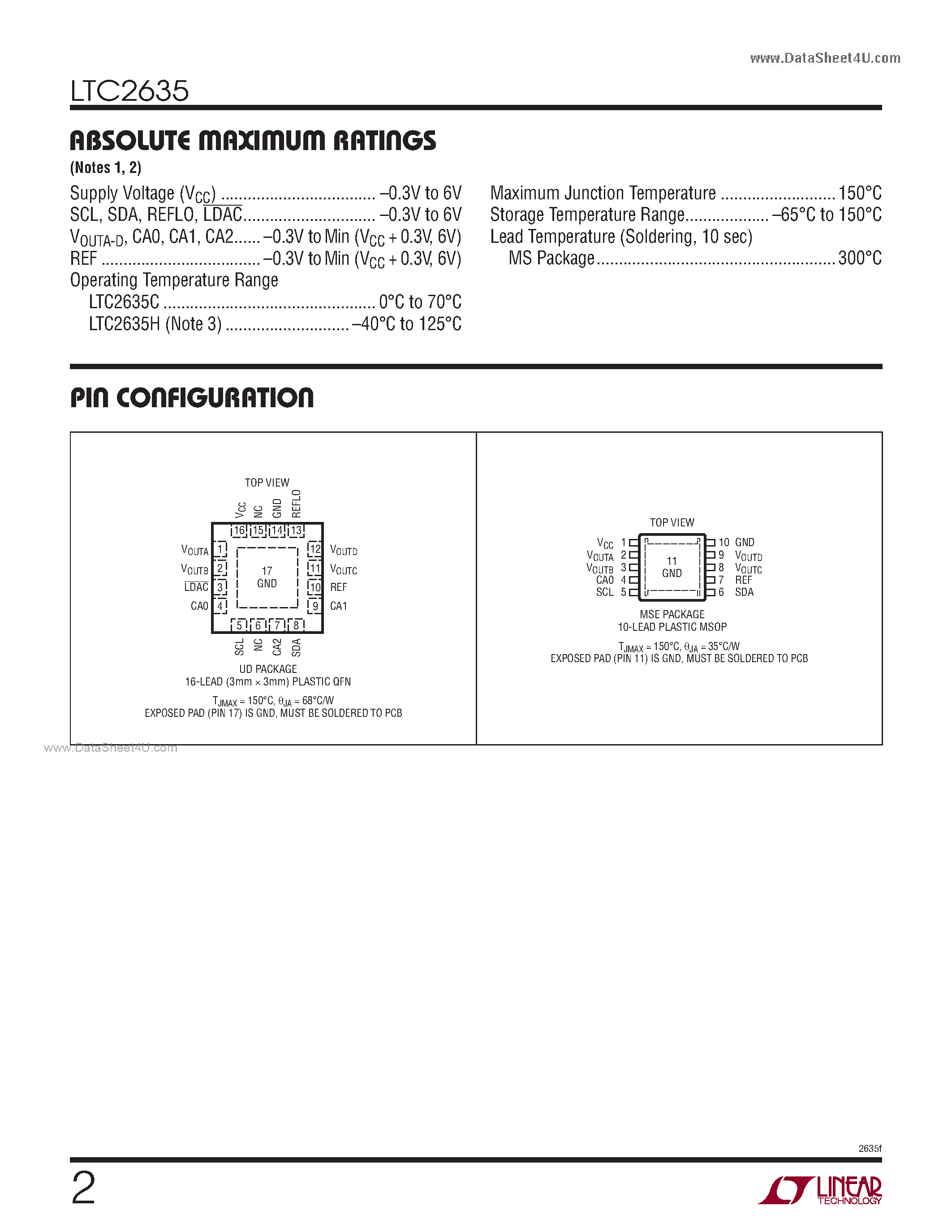Datasheet LTC2635 page 2 Datasheet LTC2635 - Quad 10-Bit I2C VOUT DACs page 2