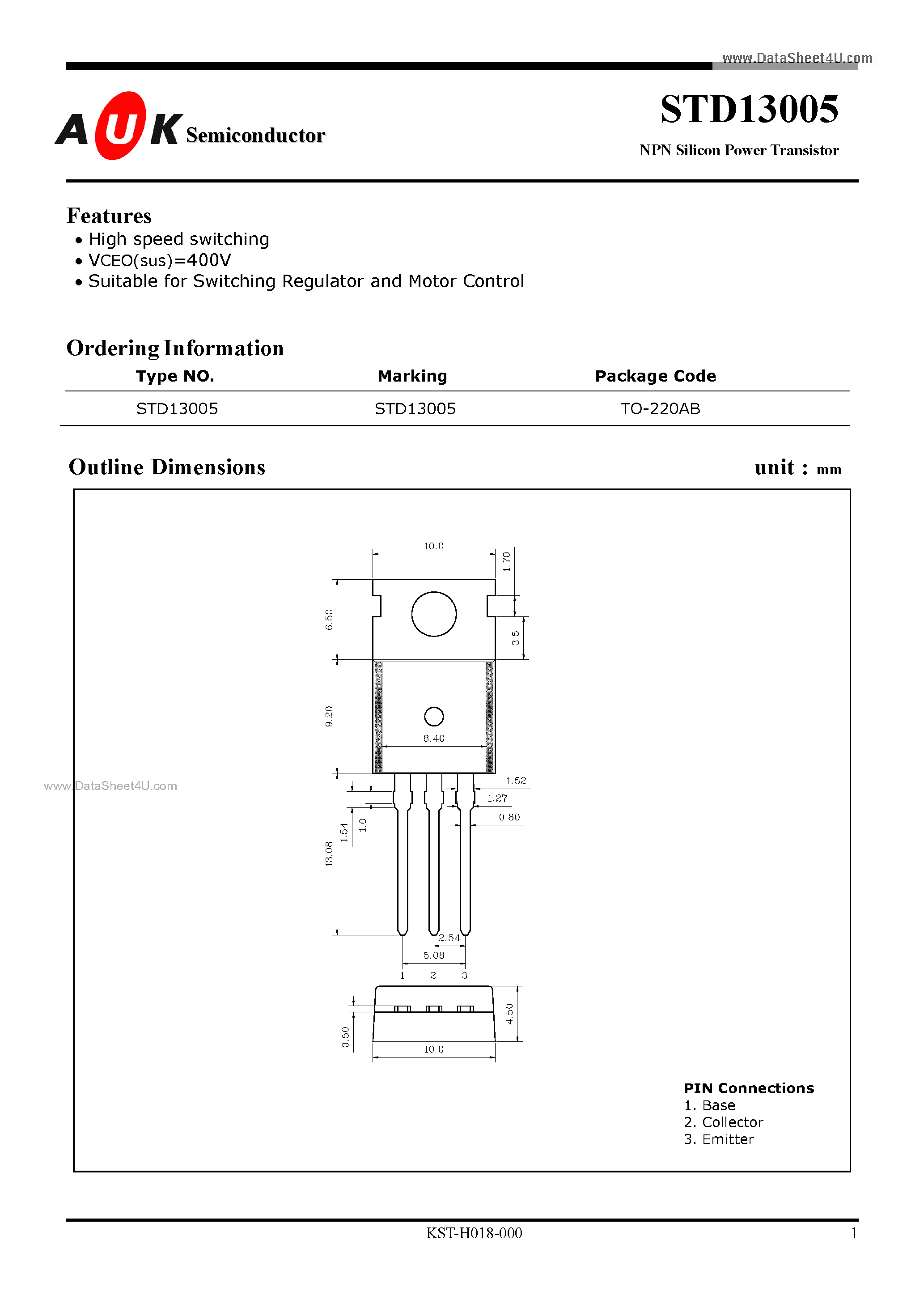 Datasheet STD13005 page 1 Datasheet STD13005 - Power Transistor page 1