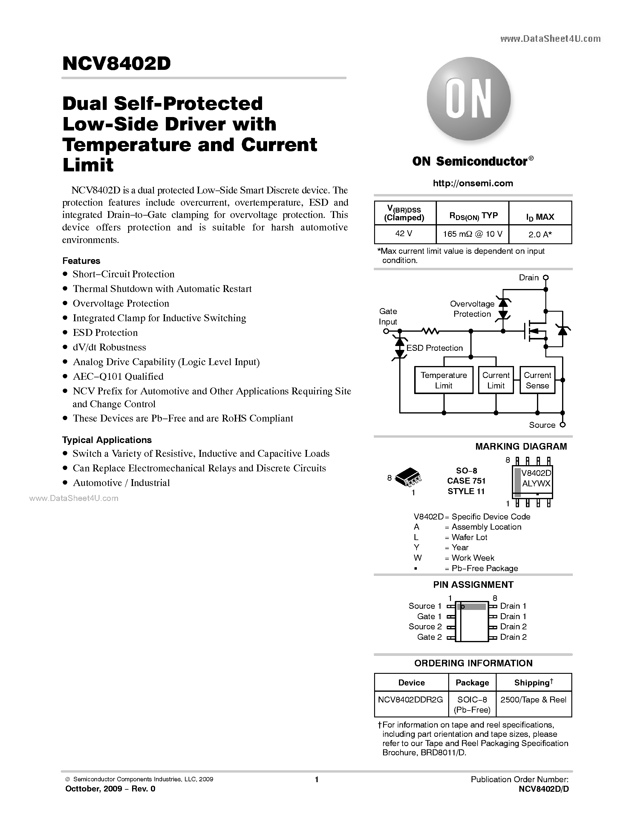 Datasheet NCV8402D - N-Channel MOSFET page 1