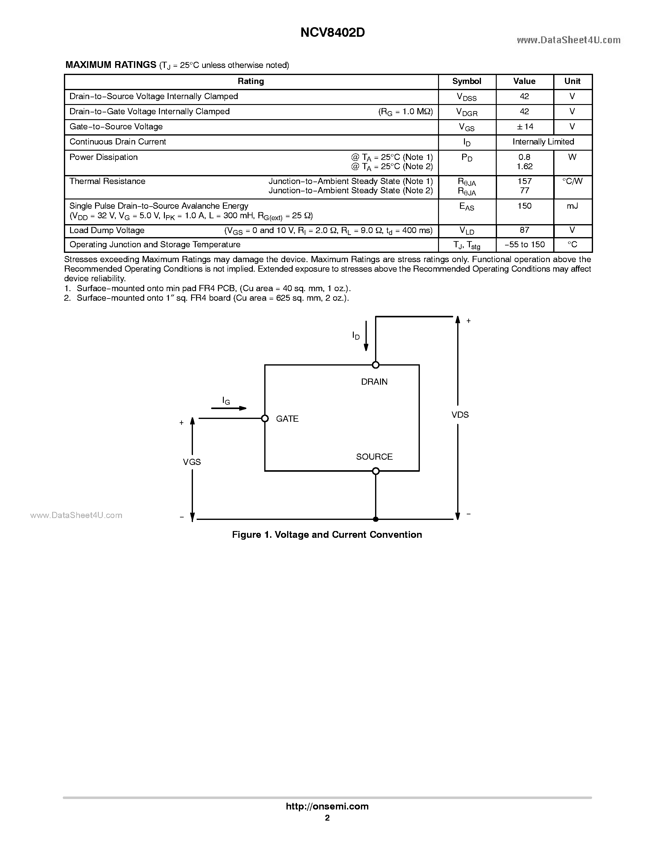 Datasheet NCV8402D - N-Channel MOSFET page 2