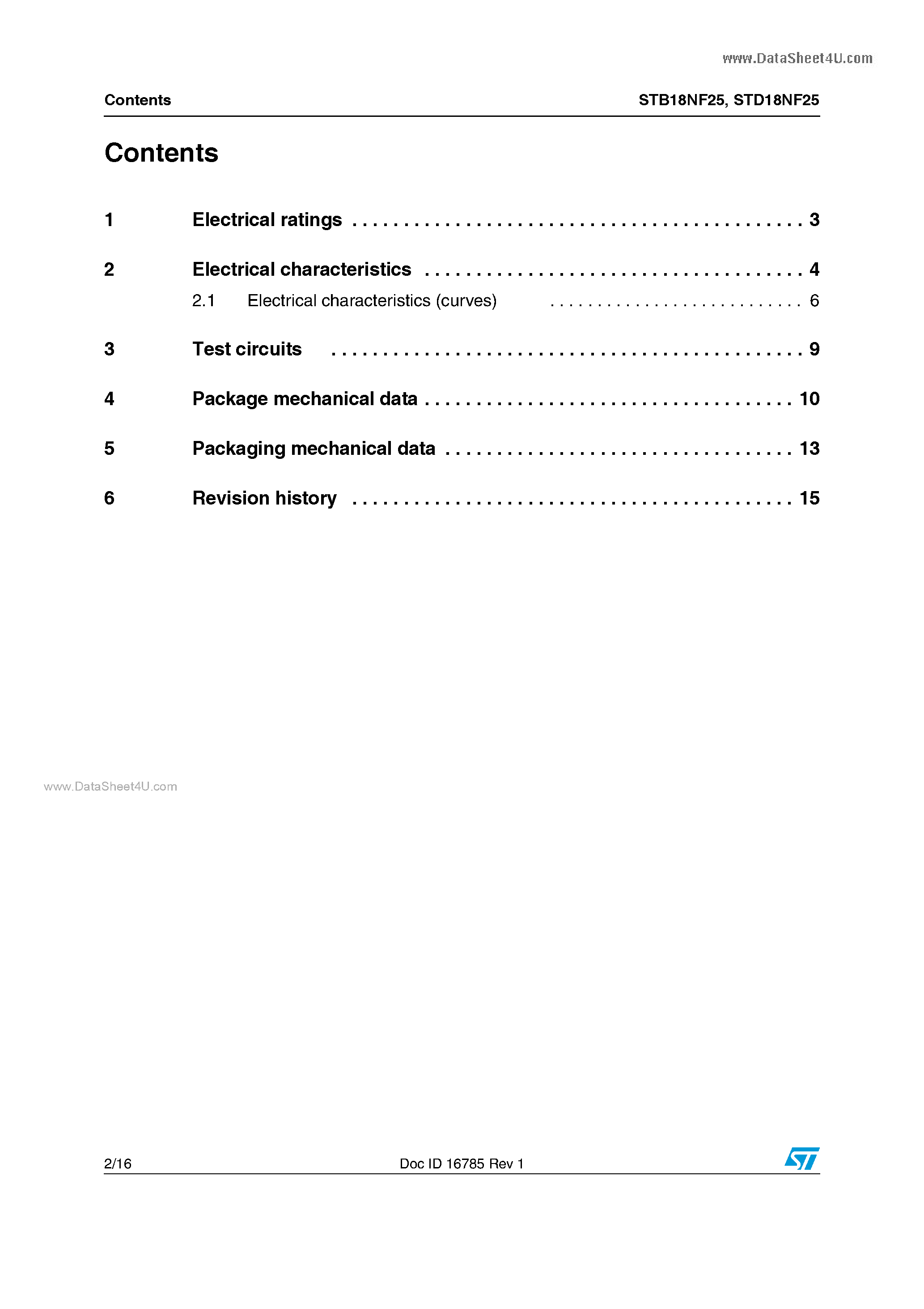 Datasheet STD18NF25 page 2 Datasheet STD18NF25 - Power MOSFETs page 2
