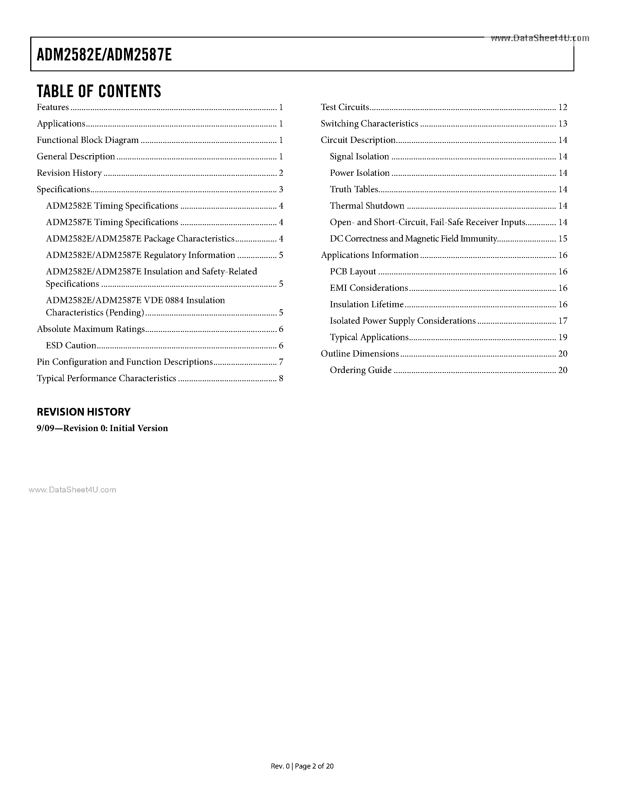 Datasheet ADM2582E page 2 Datasheet ADM2582E - (ADM2582E / ADM2587E) Signal and Power Isolated RS-485 Transceiver page 2
