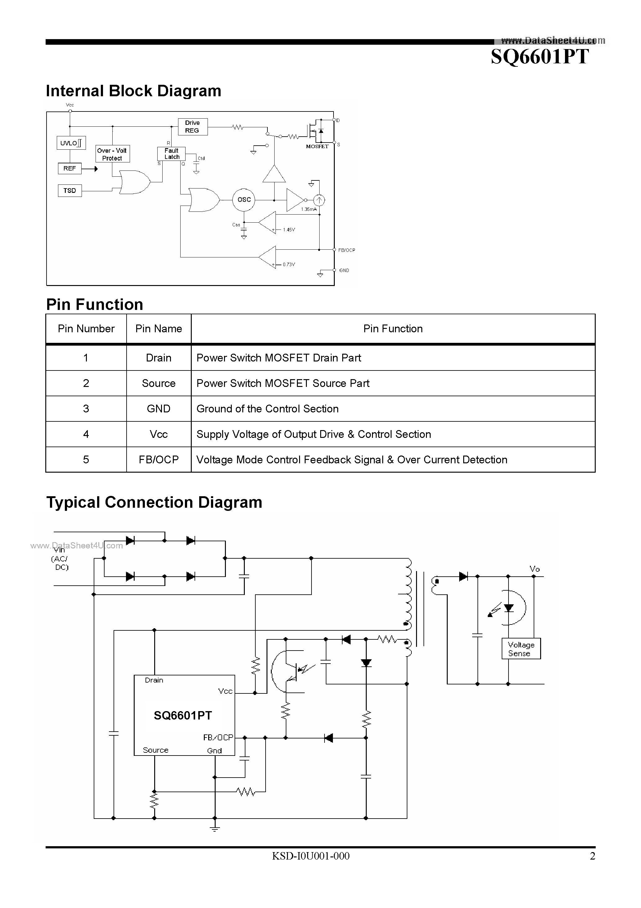 Datasheet SQ6601PT - Off-Line Quasi-Resonance Flyback Switching Regulator page 2