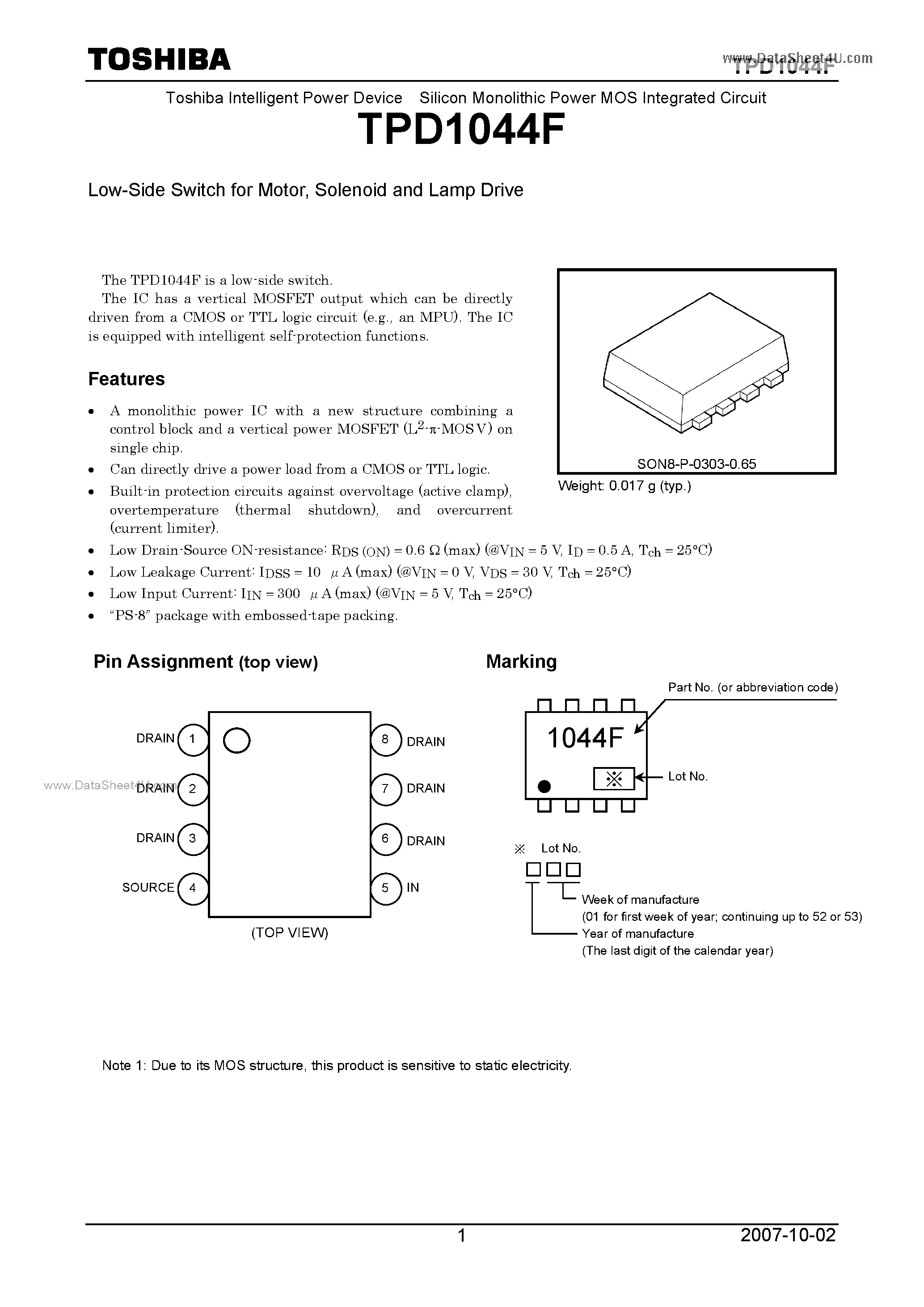 Datasheet TPD1044F - Low-Side Switch page 1