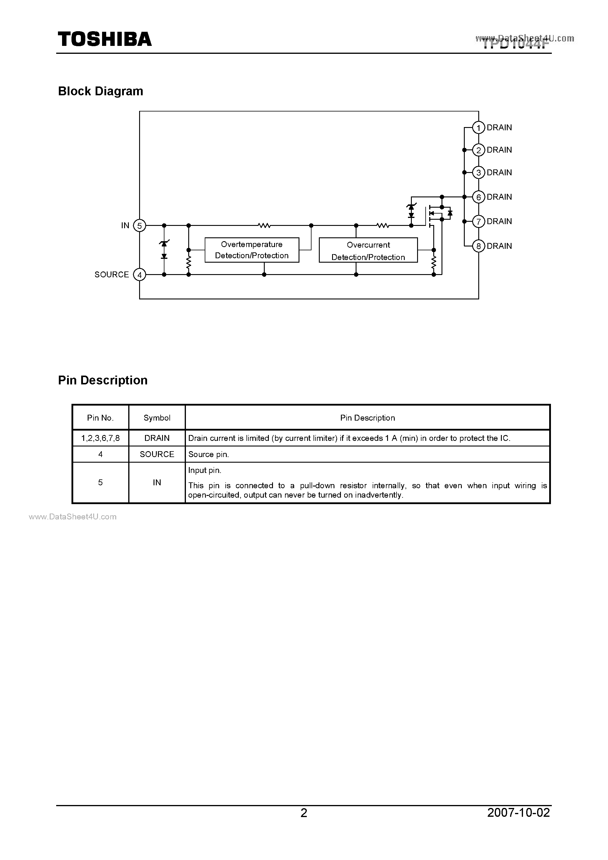 Datasheet TPD1044F - Low-Side Switch page 2