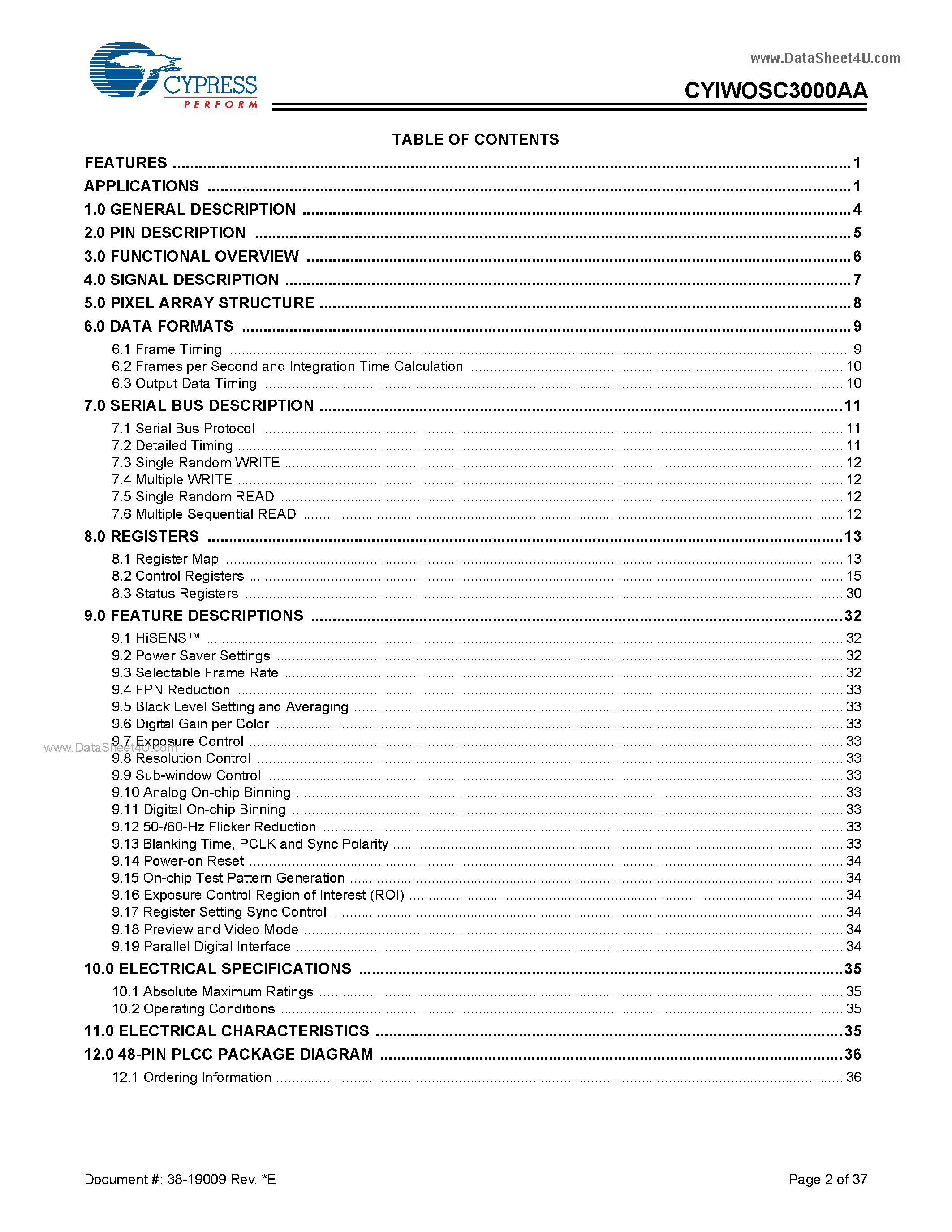 Datasheet CYIWOSC3000AA page 2 Datasheet CYIWOSC3000AA - 3.1 Megapixel CMOS Sensor page 2