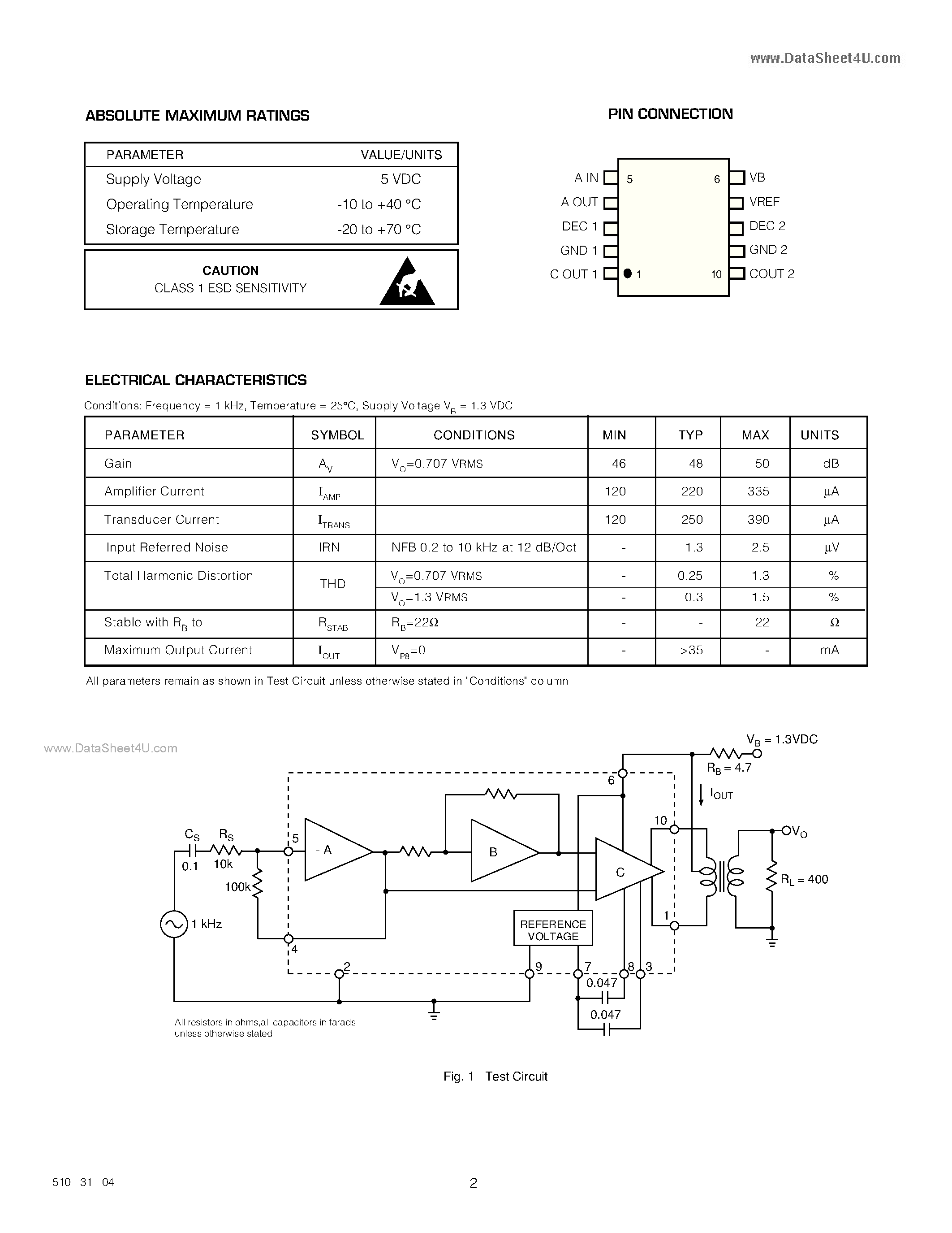 Datasheet GS551 page 2 Datasheet GS551 - Class B Output Stage page 2