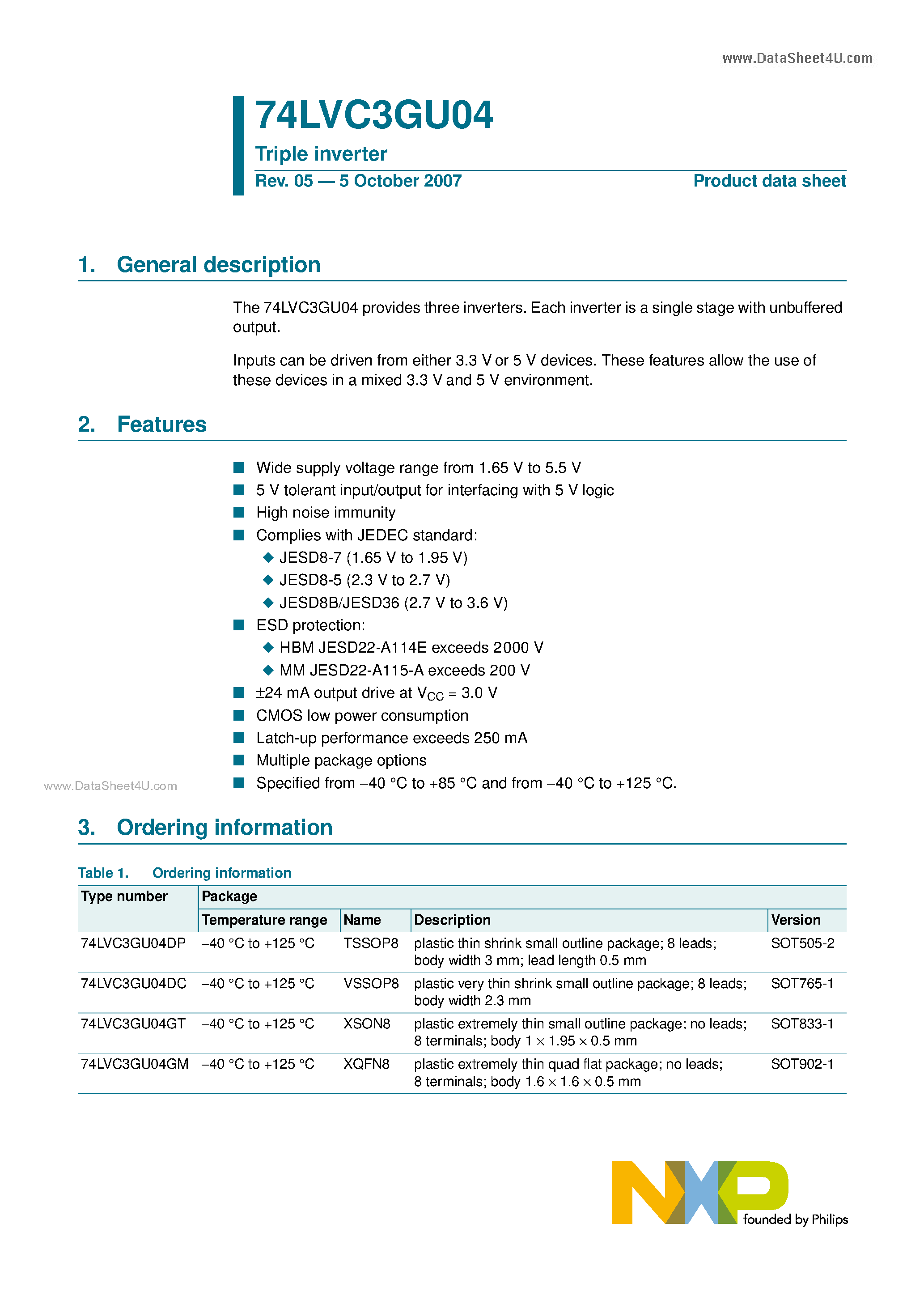 Datasheet 74LVC3GU04 - Triple inverter page 1