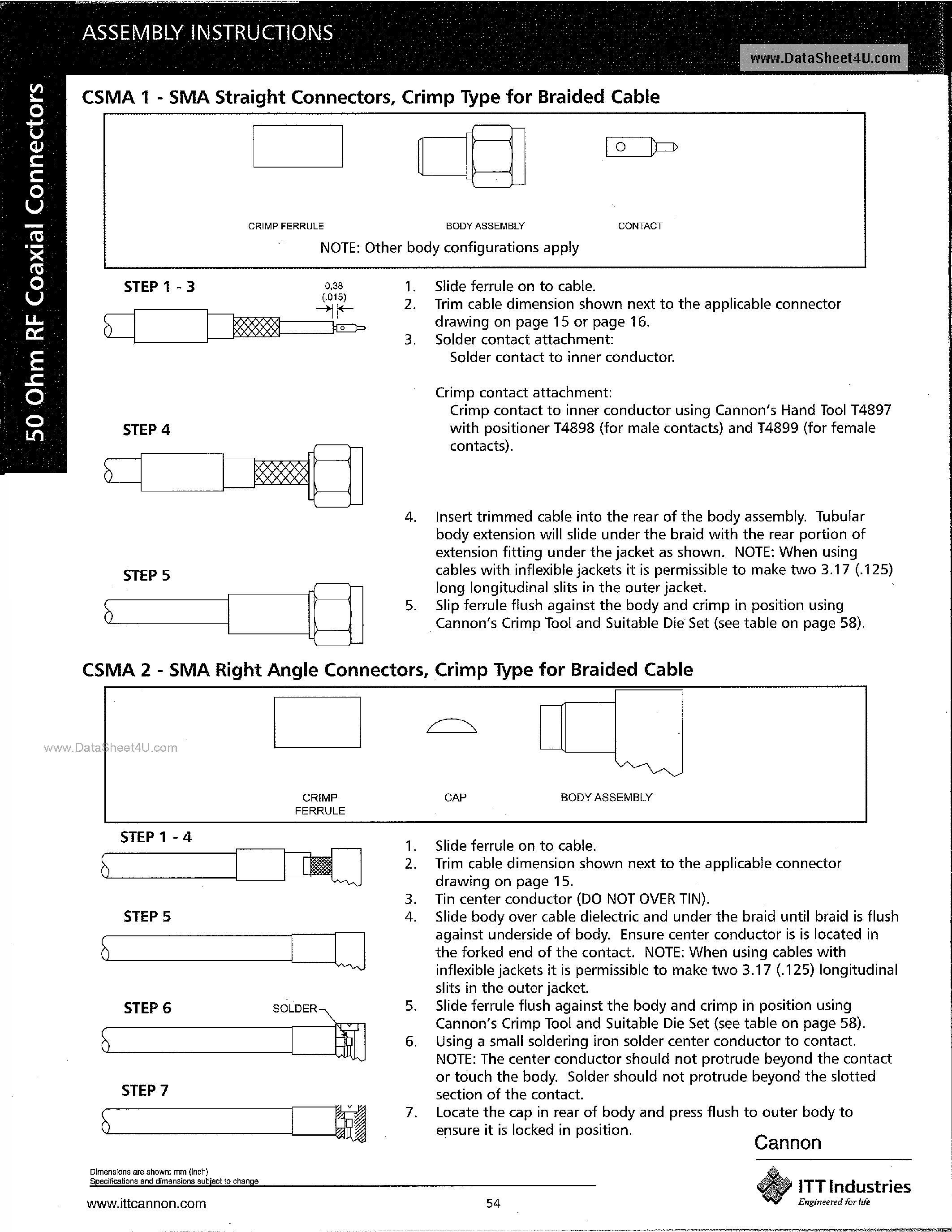 Даташит CSMA1 - SMA Straight Connectors страница 1