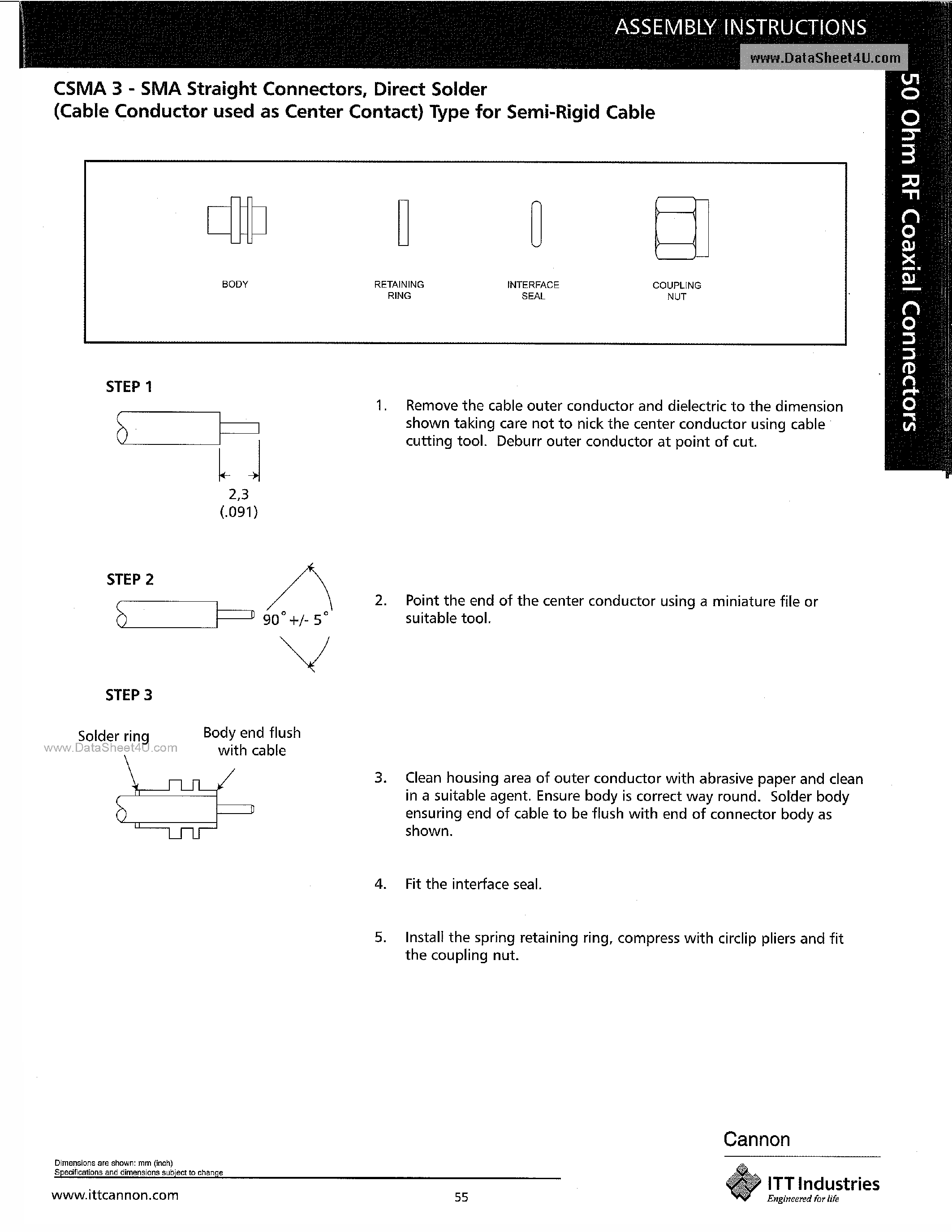 Даташит на микросхему CSMA3 страница 1 Даташит CSMA3 - SMA Straight Connectors страница 1