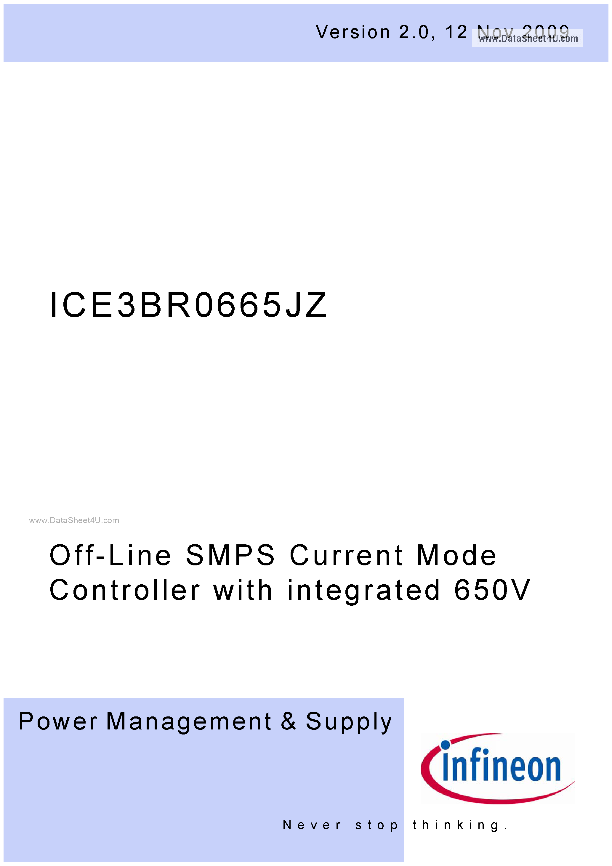 Datasheet ICE3BR0665JZ - Off-Line SMPS Current Mode Controller page 1
