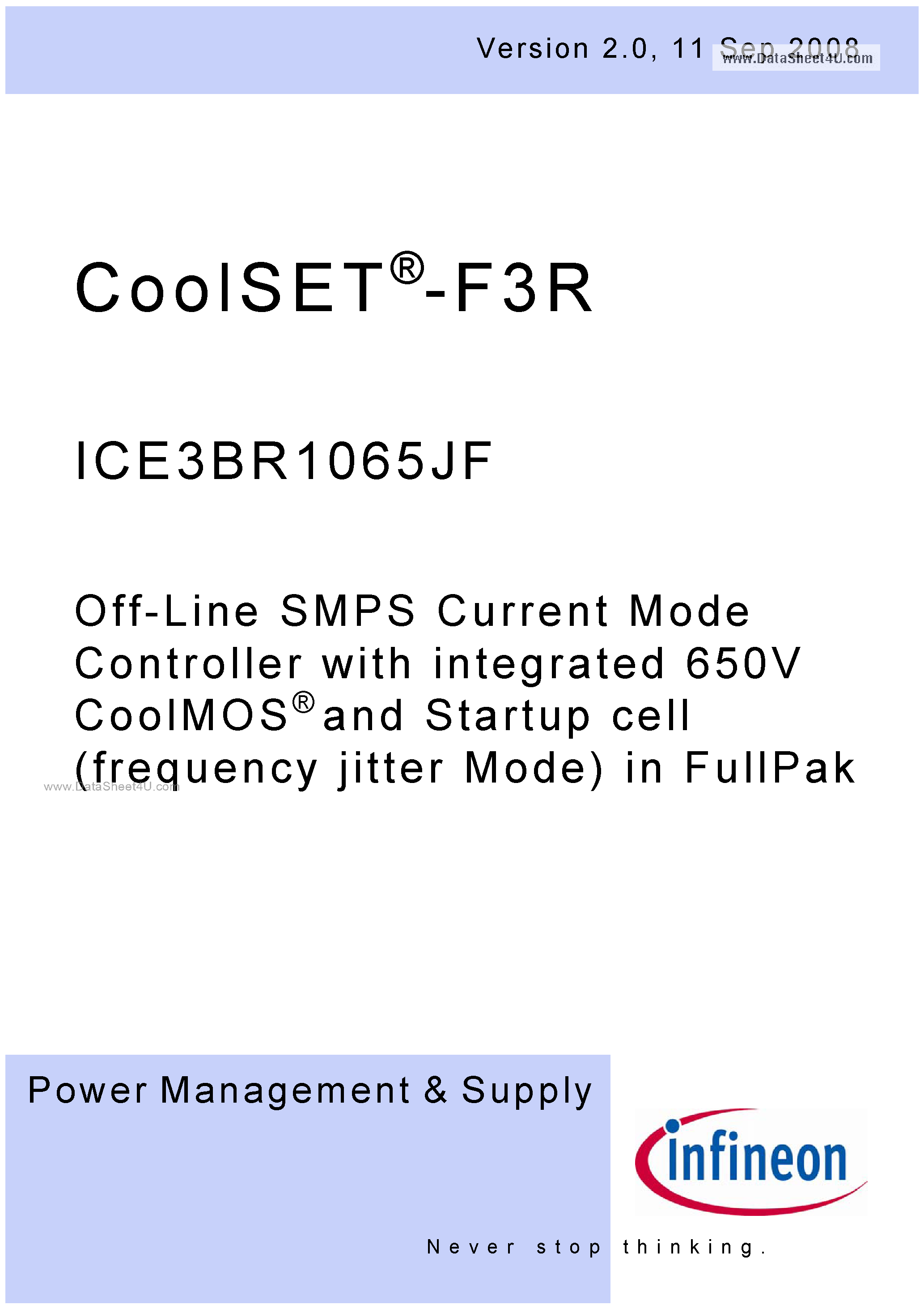 Datasheet ICE3BR1065JF - Off-Line SMPS Current Mode Controller page 1