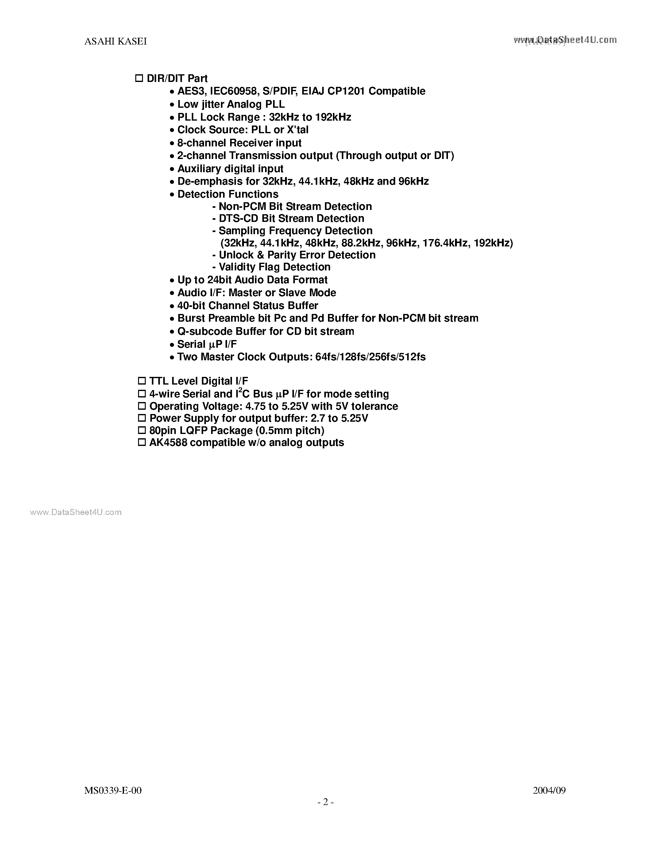 Даташит на микросхему AKD4589 страница 2 Даташит AKD4589 - 2/8-Channel Audio CODEC страница 2