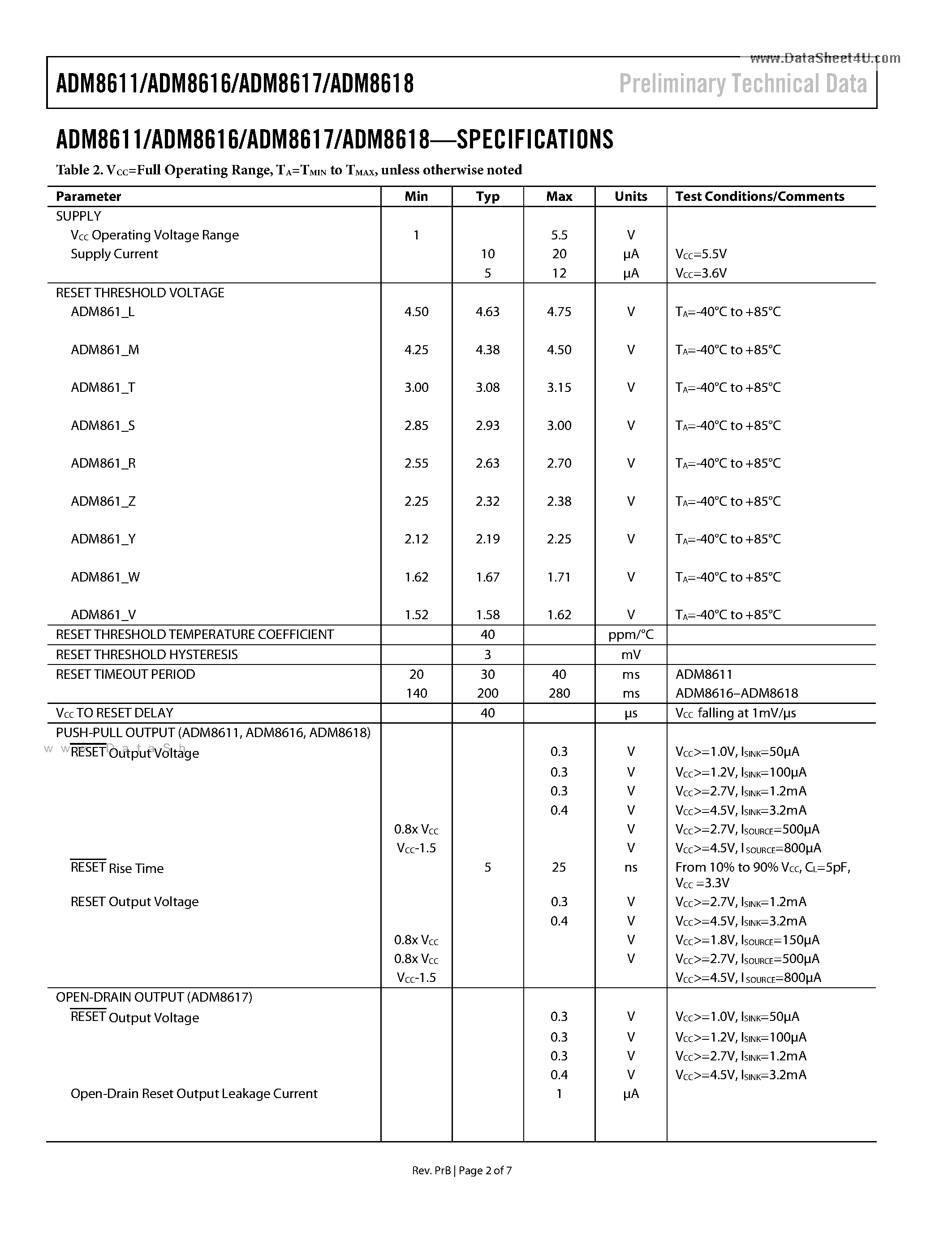 Даташит ADM8611 - (ADM8611 - ADM8618) Low-Voltage Manual Reset & Watchdog Supervisory Circuits страница 2