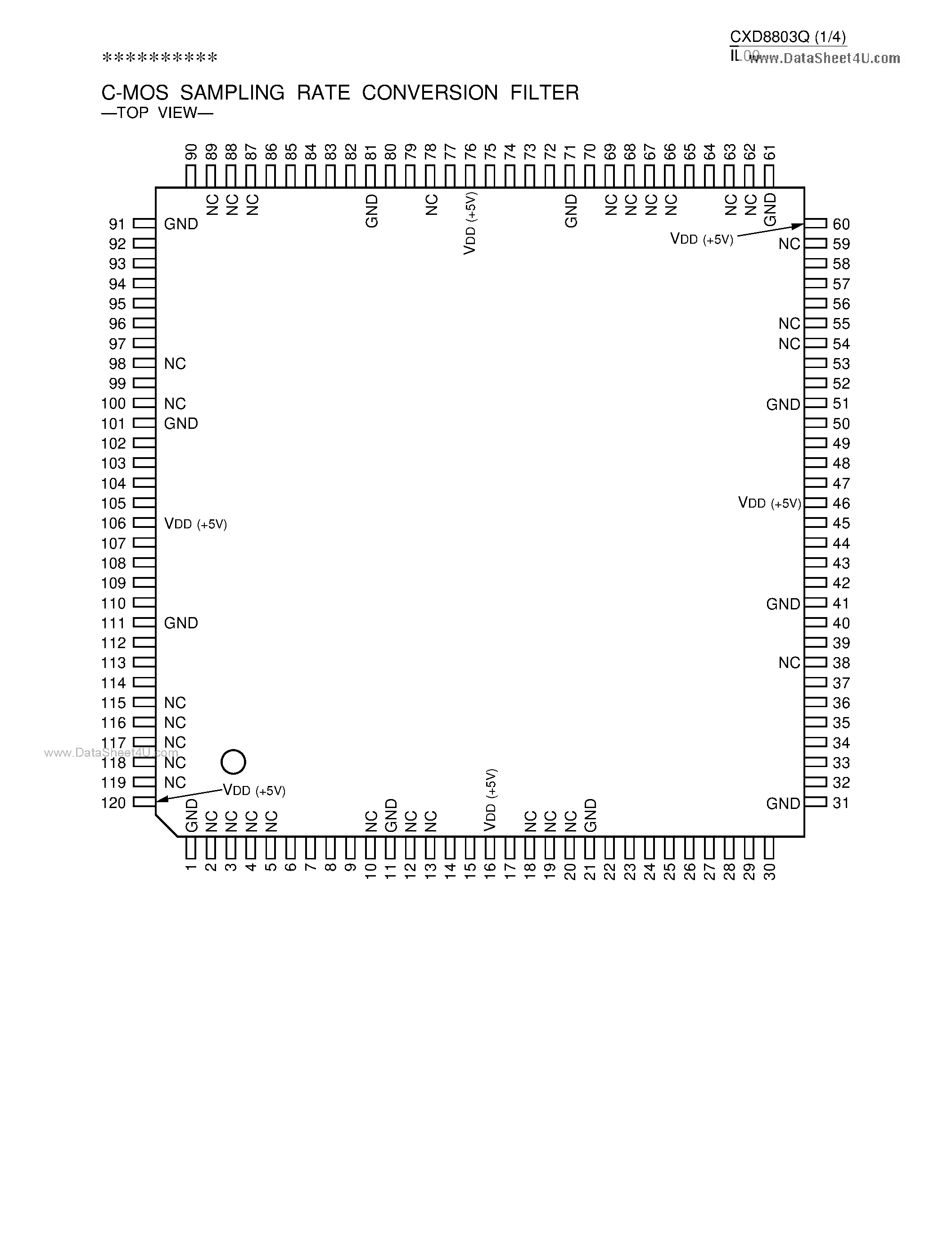 Даташит CXD8803Q - C-MOS SAMPLING RATE CONVERSION FILTER страница 1