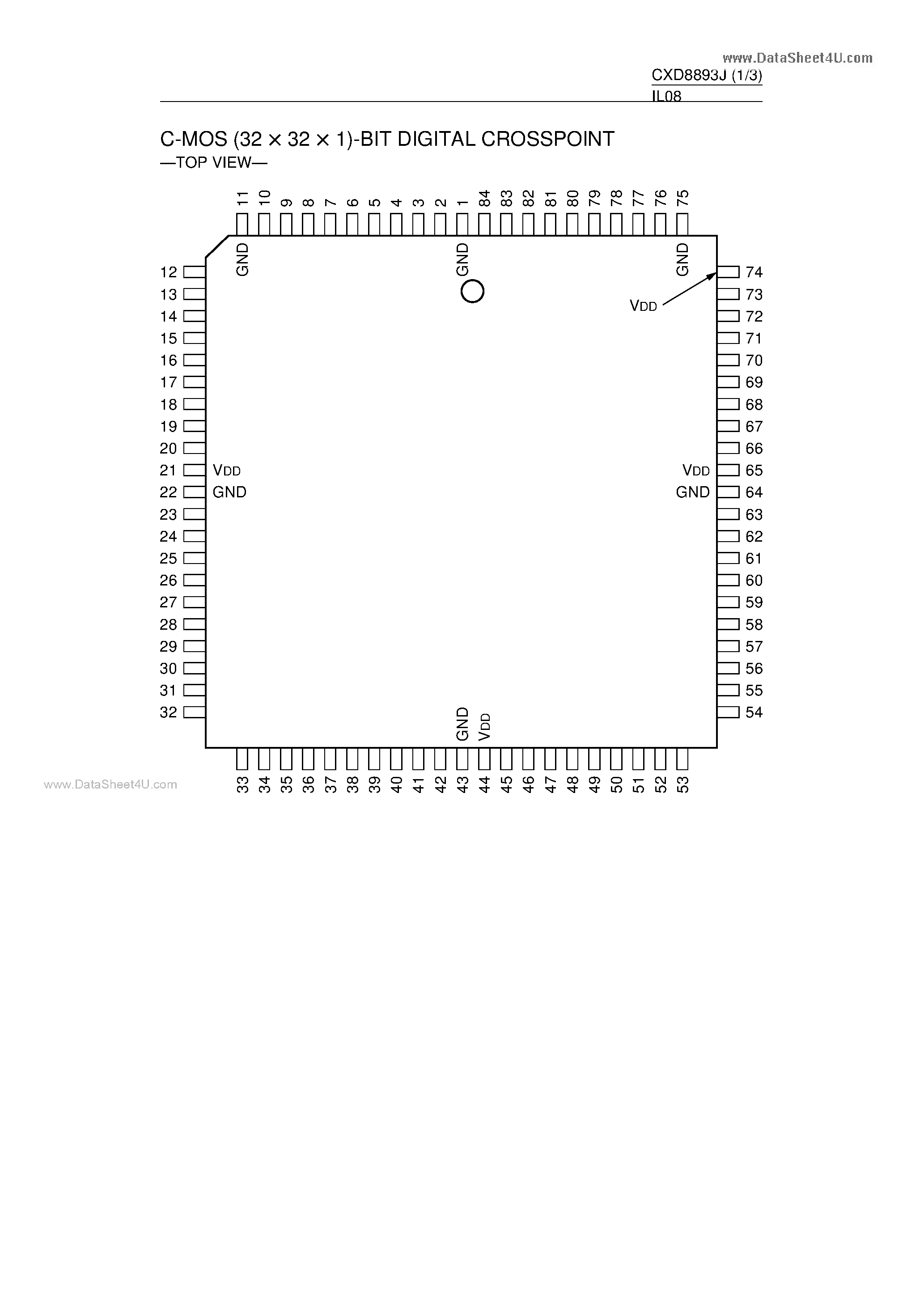 Datasheet CXD8893J - C-MOS (32 x 32 x 1)-BIT DIGITAL CROSSPOINT page 1