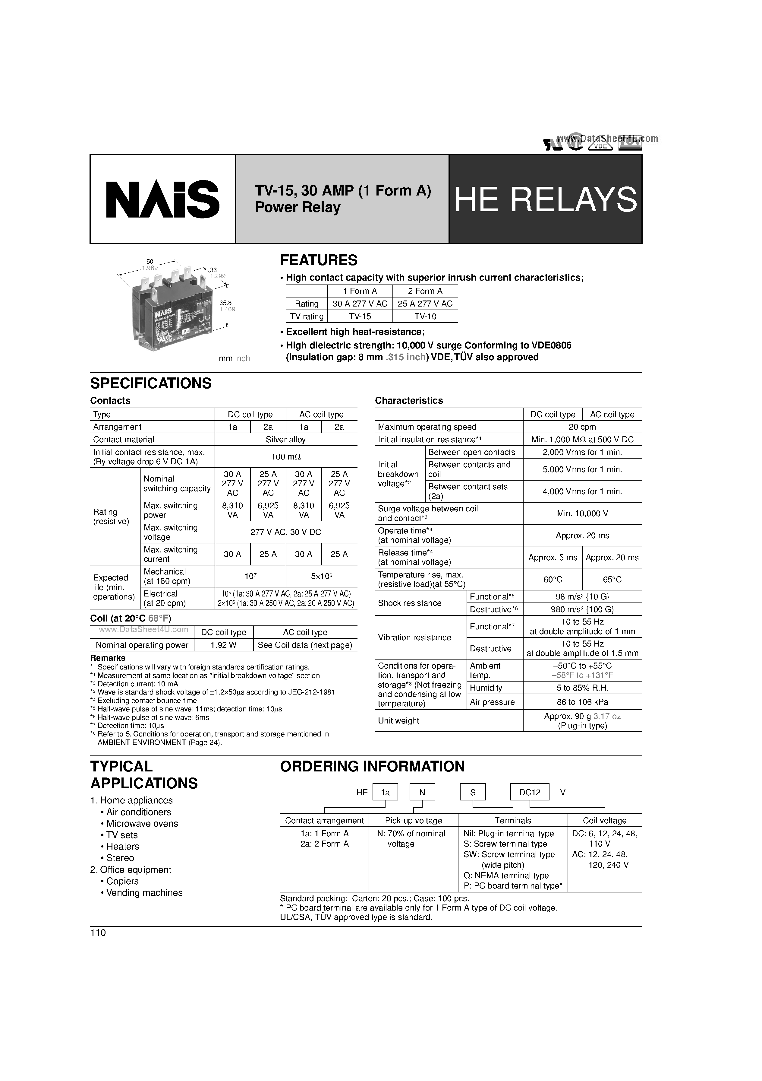 Datasheet HE2AN - Power Relay page 1