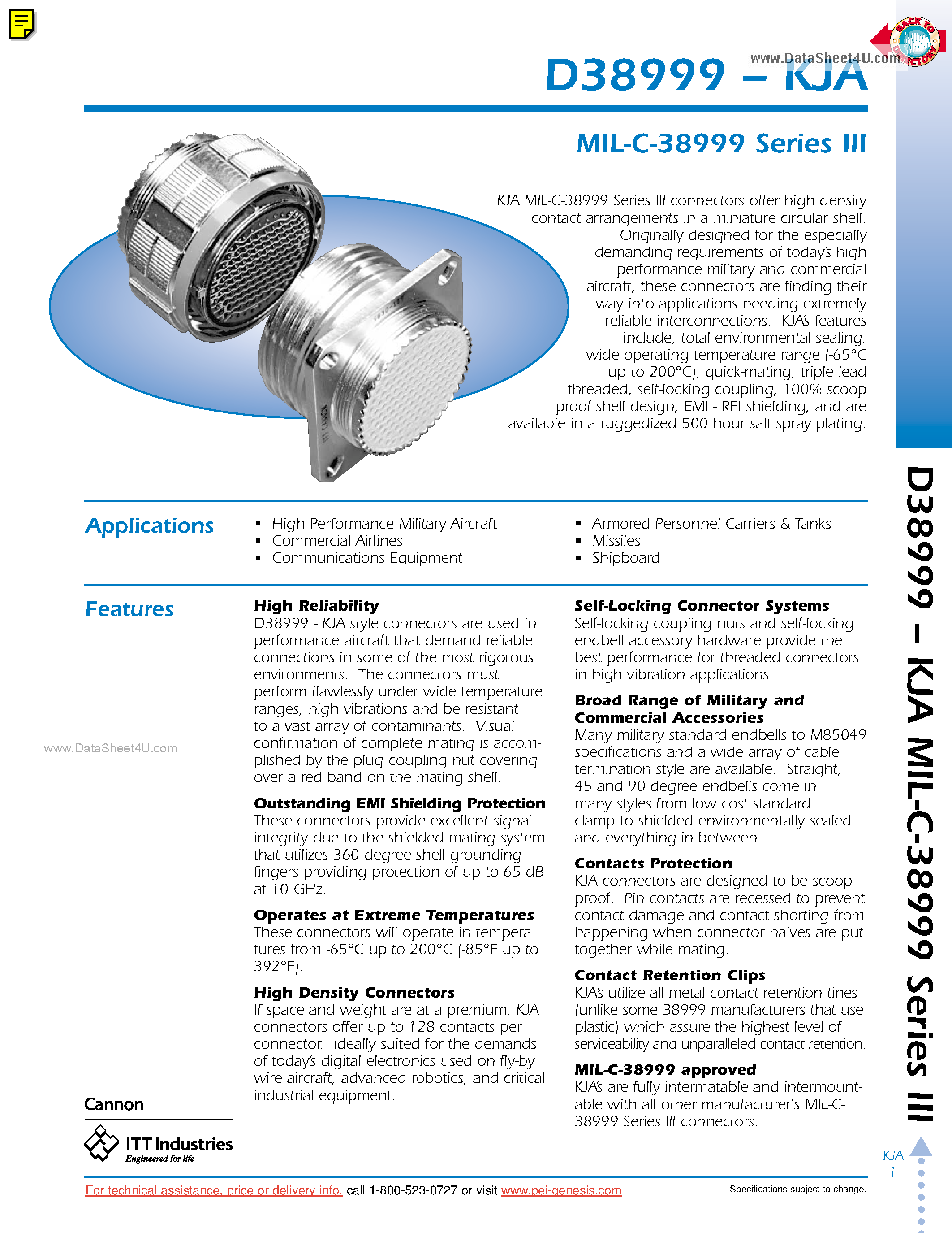 Даташит MIL-C-38999(S3) - Connector страница 1