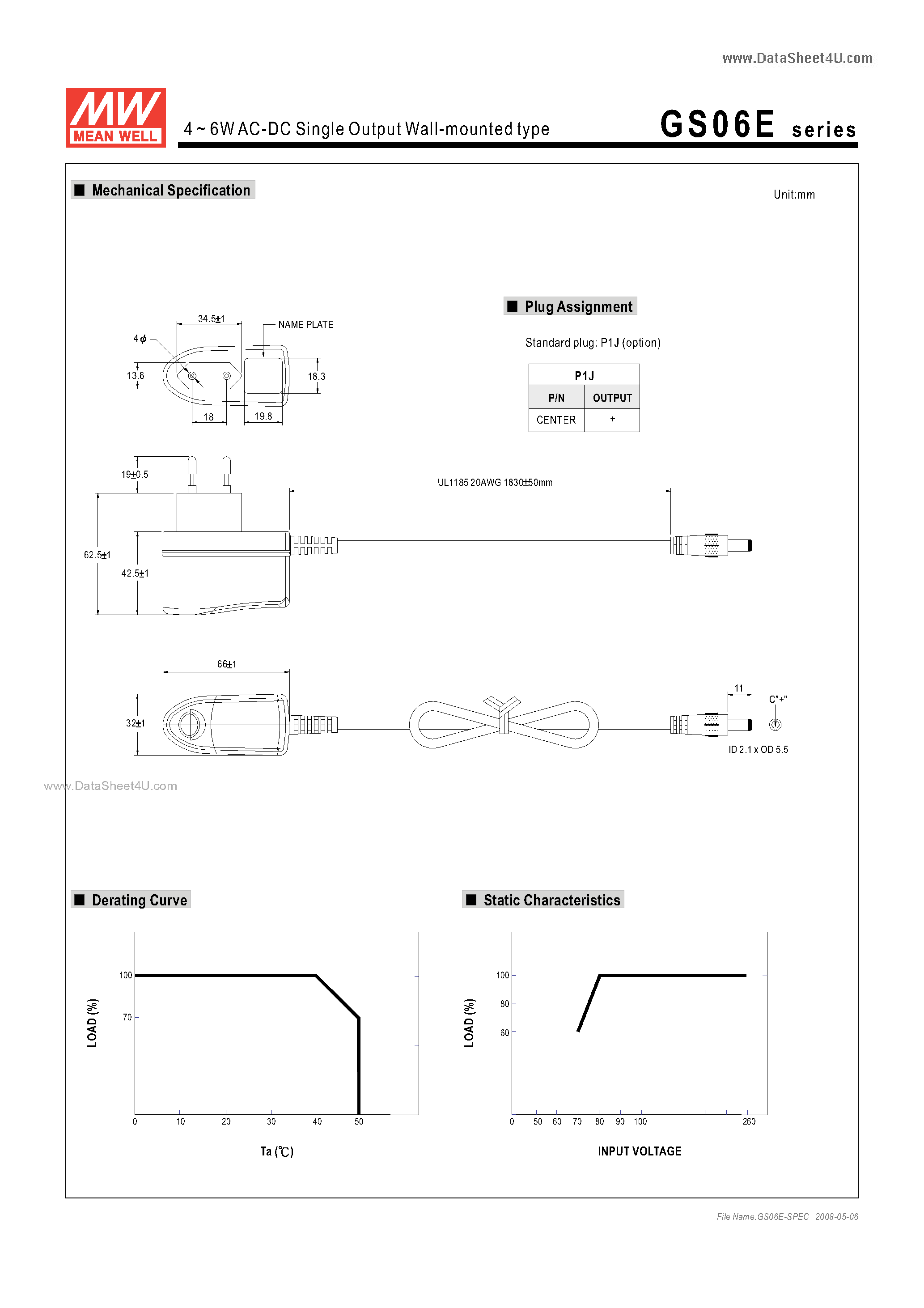 Даташит GS06E - 4 ~ 6WAC-DC Single Output Wall-mounted type страница 2