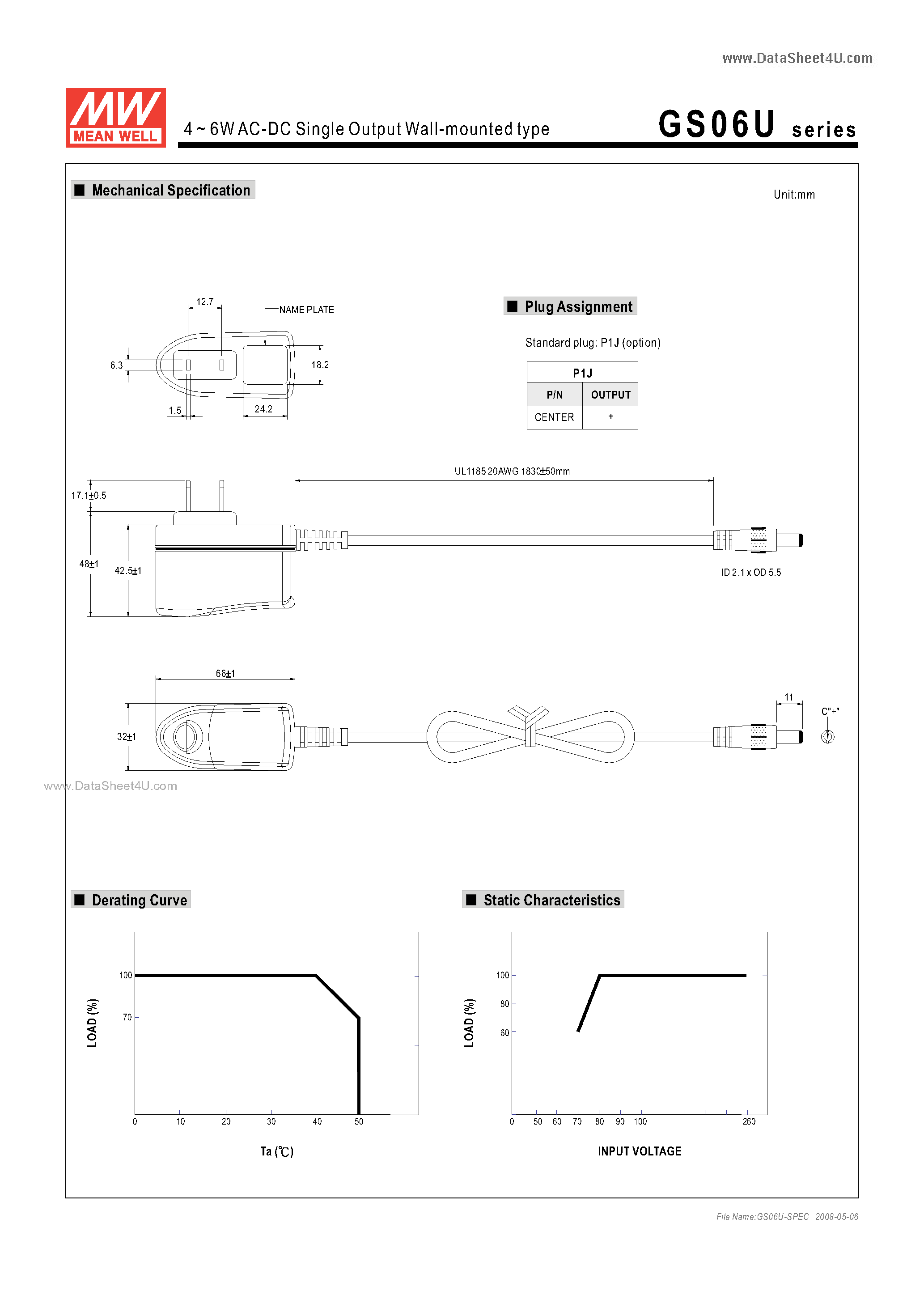 Даташит GS06U - 4 ~ 6WAC-DC Single Output Wall-mounted type страница 2