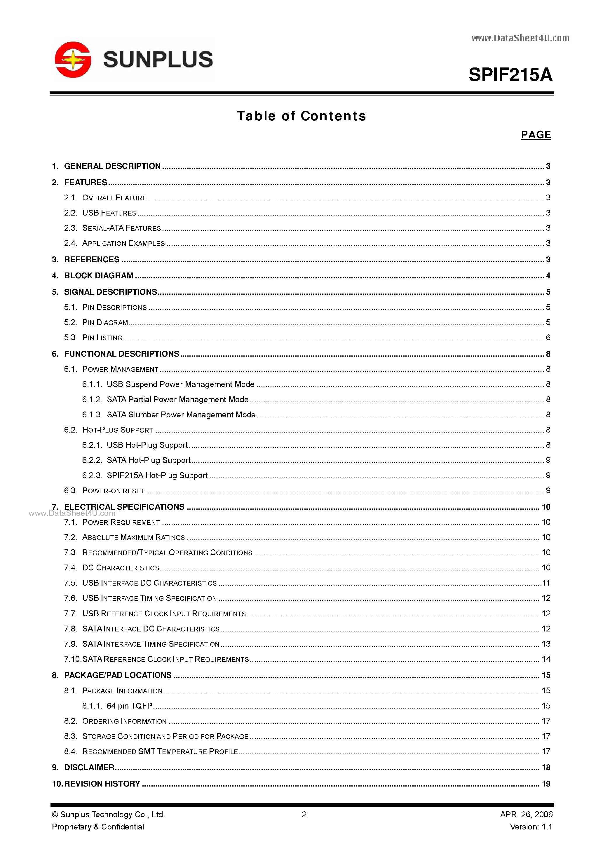 Даташит на микросхему SPIF215A страница 2 Даташит SPIF215A - USB to Serial AYA Bridge страница 2