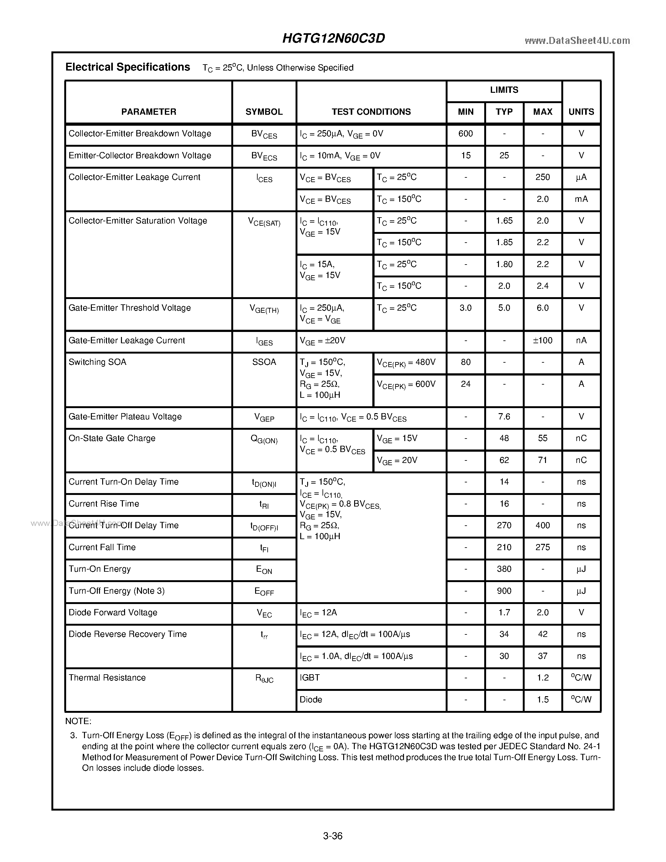 Datasheet HGTG12N60C3D - UFS Series N-Channel IGBT page 2