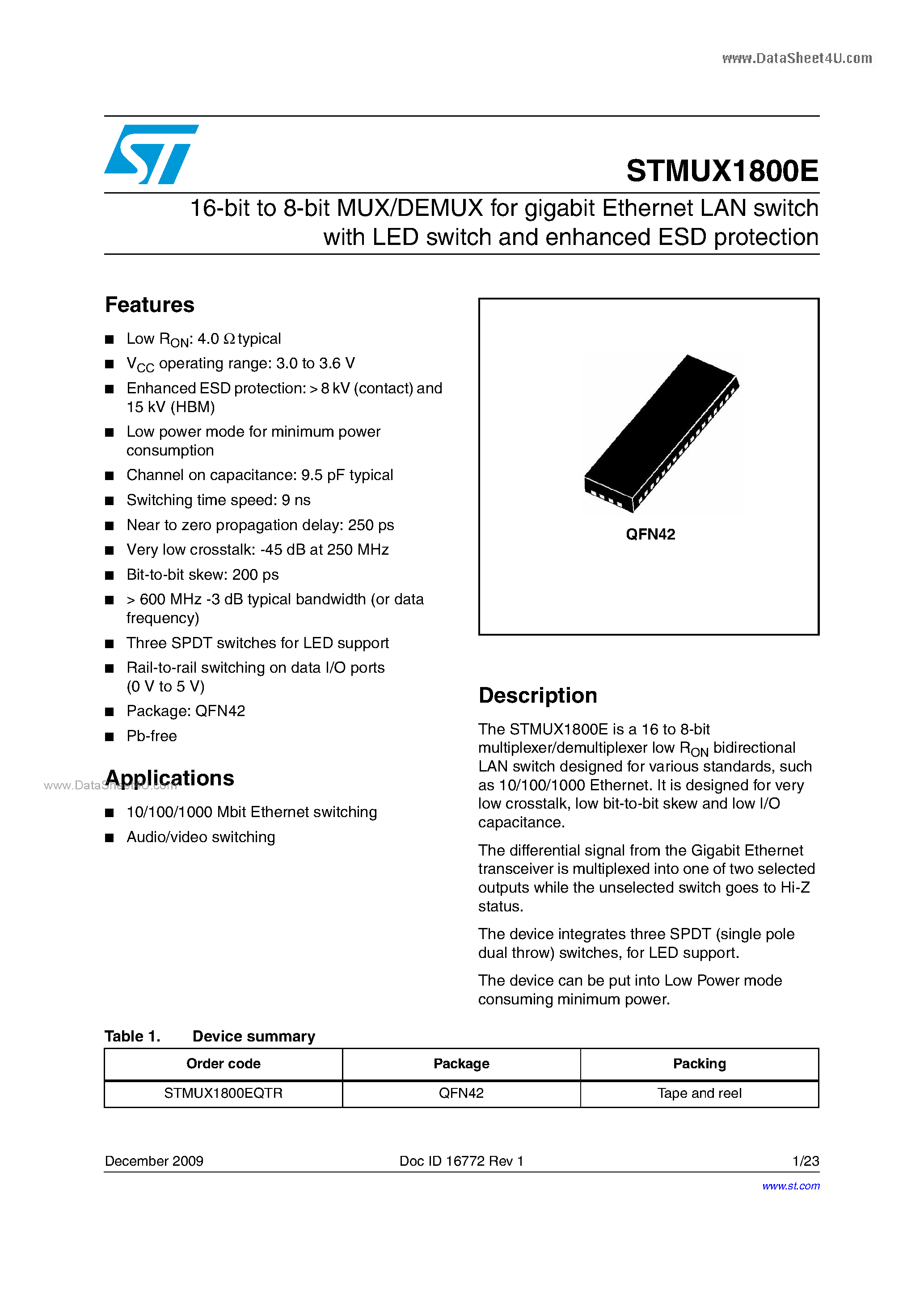 Даташит STMUX1800E - 16-bit to 8-bit MUX/DEMUX страница 1