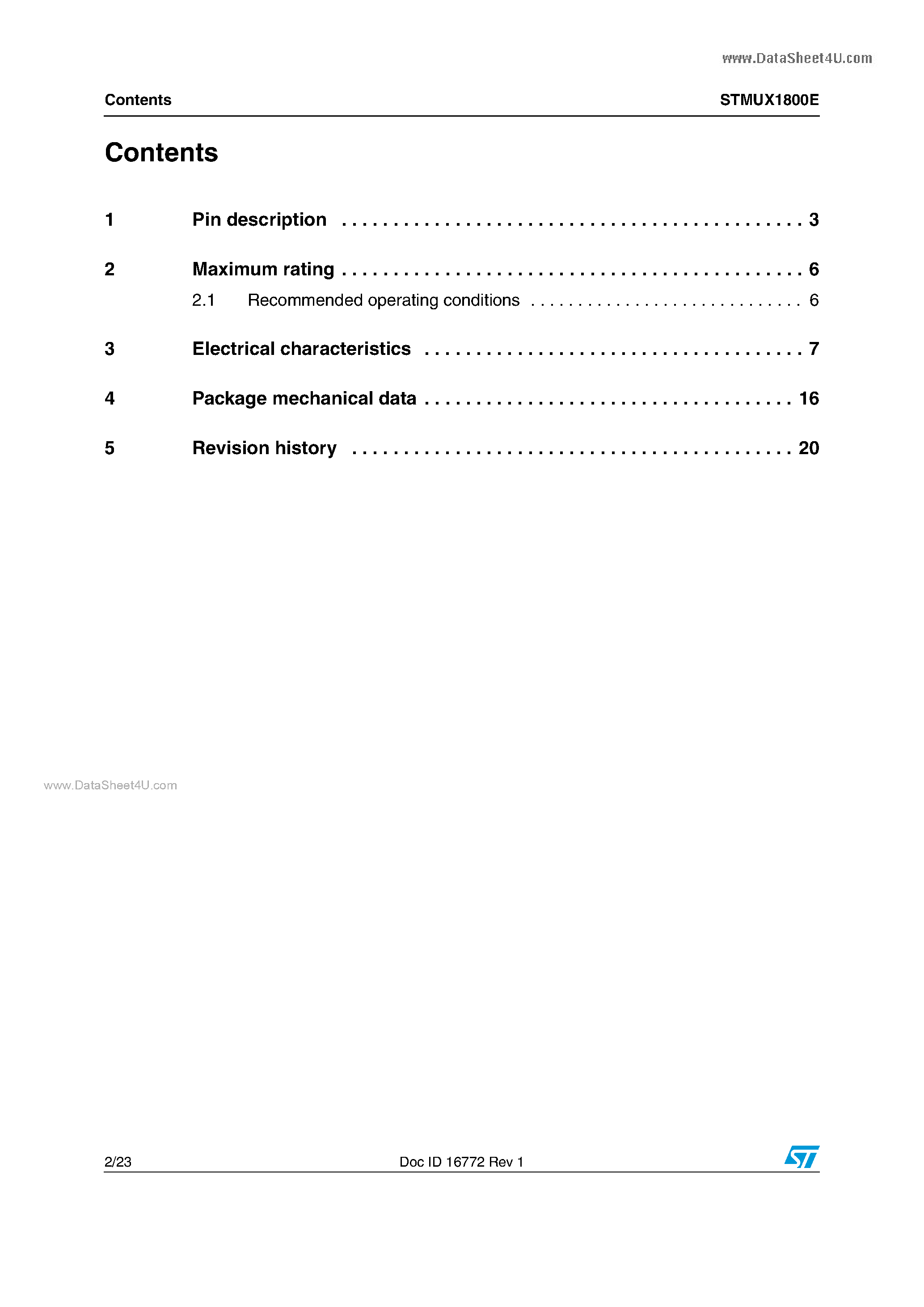 Даташит STMUX1800E - 16-bit to 8-bit MUX/DEMUX страница 2