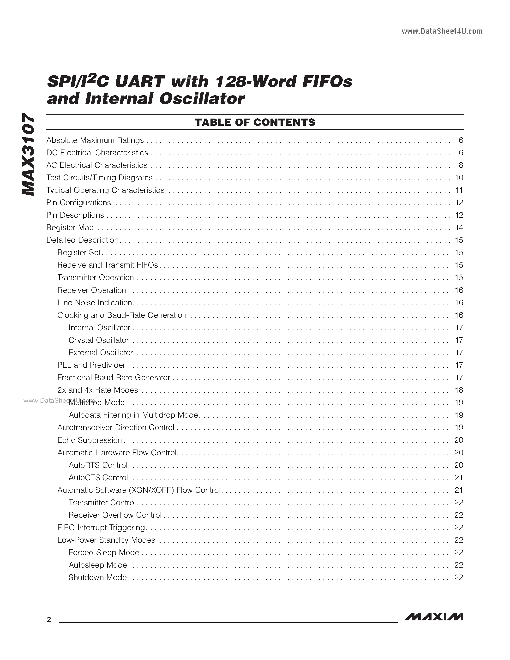 Datasheet MAX3107 - SPI/I2C UART page 2